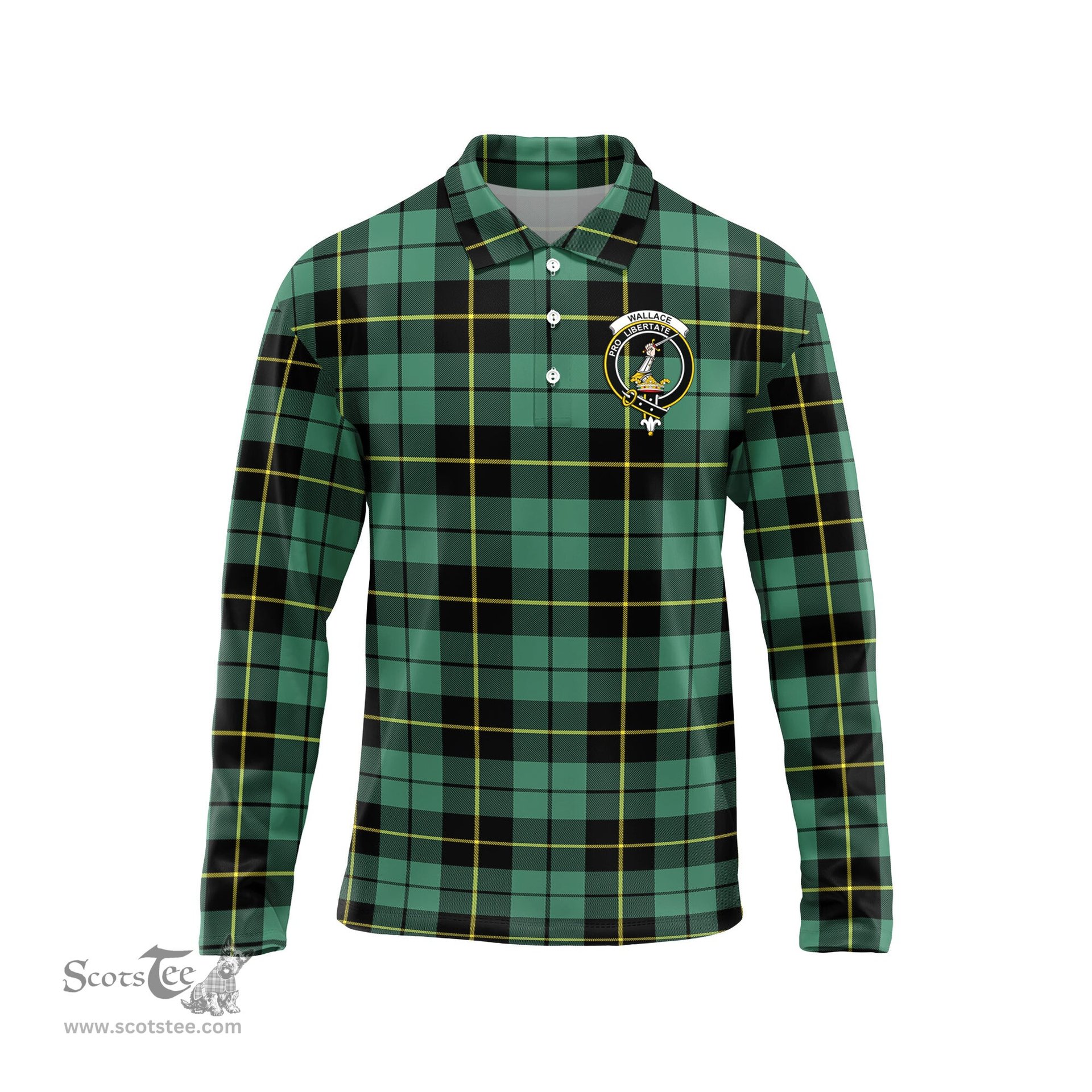 Scottish Wallace Hunting Ancient Clan Crest Tartan Polo Long Sleeve Plaid Polo Shirt