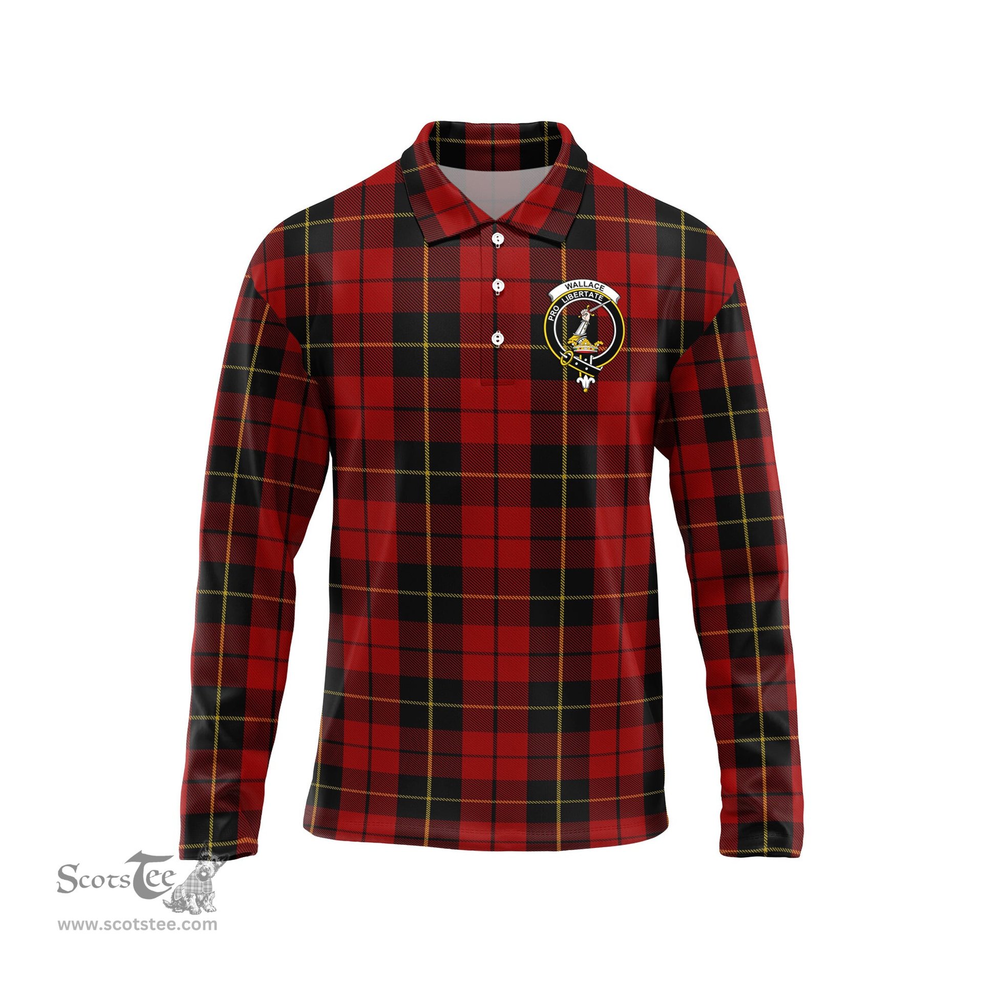 Scottish Wallace Clan Crest Tartan Polo Long Sleeve Plaid Polo Shirt