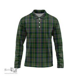 Scottish Scott Green Tartan Long Sleeve Plaid Polo Shirt
