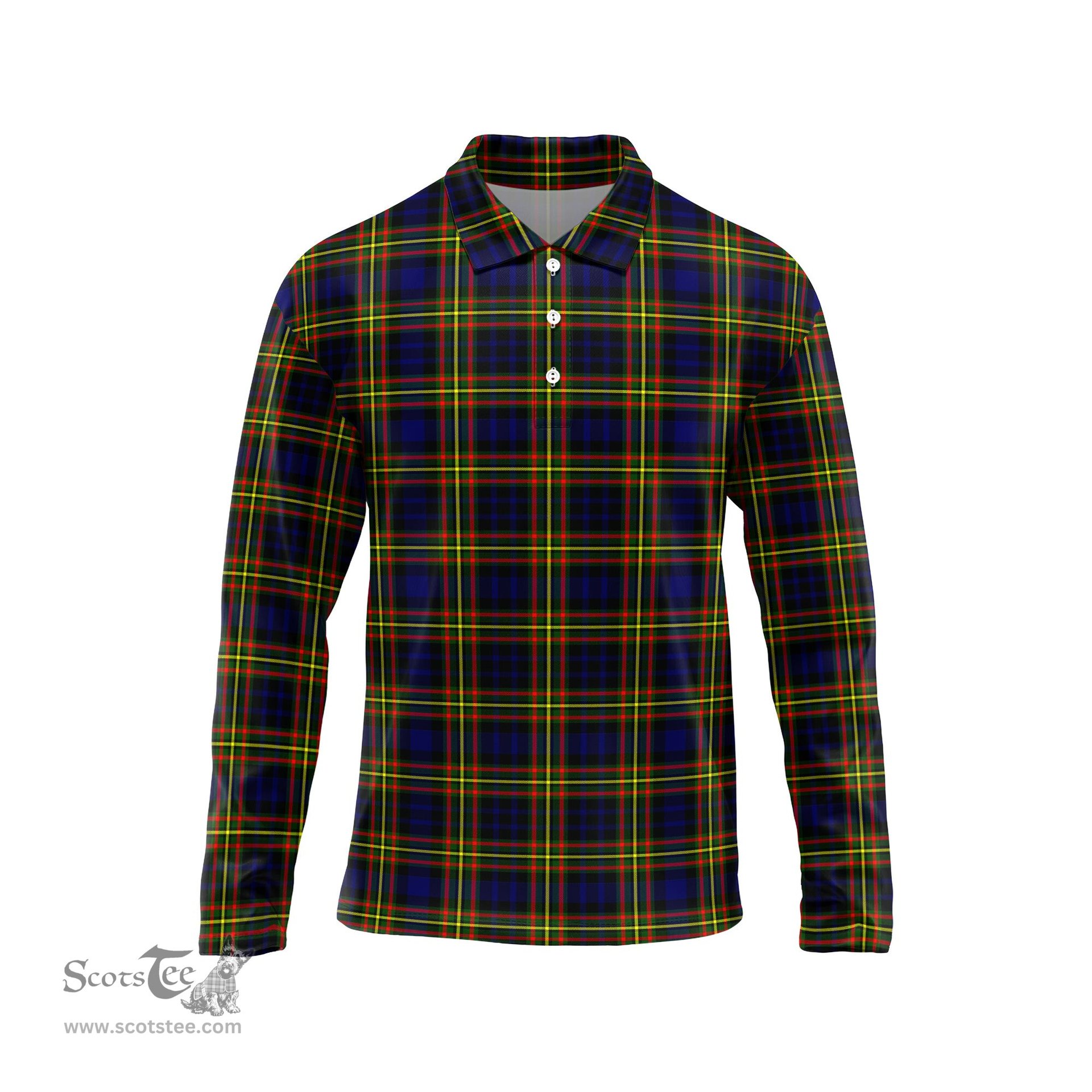 Scottish MacLellan Modern Tartan Long Sleeve Plaid Polo Shirt