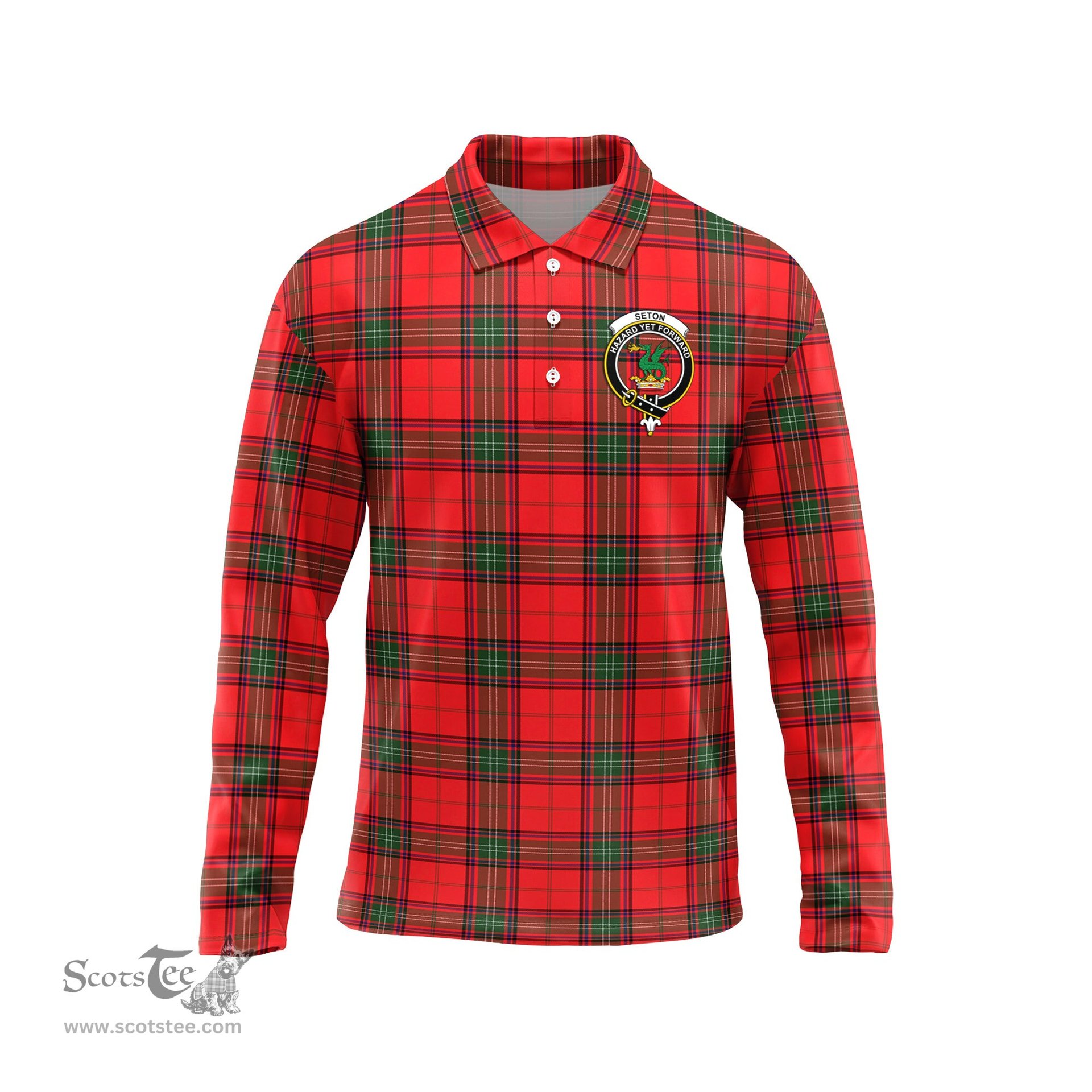 Scottish Seton Modern Clan Crest Tartan Polo Long Sleeve Plaid Polo Shirt