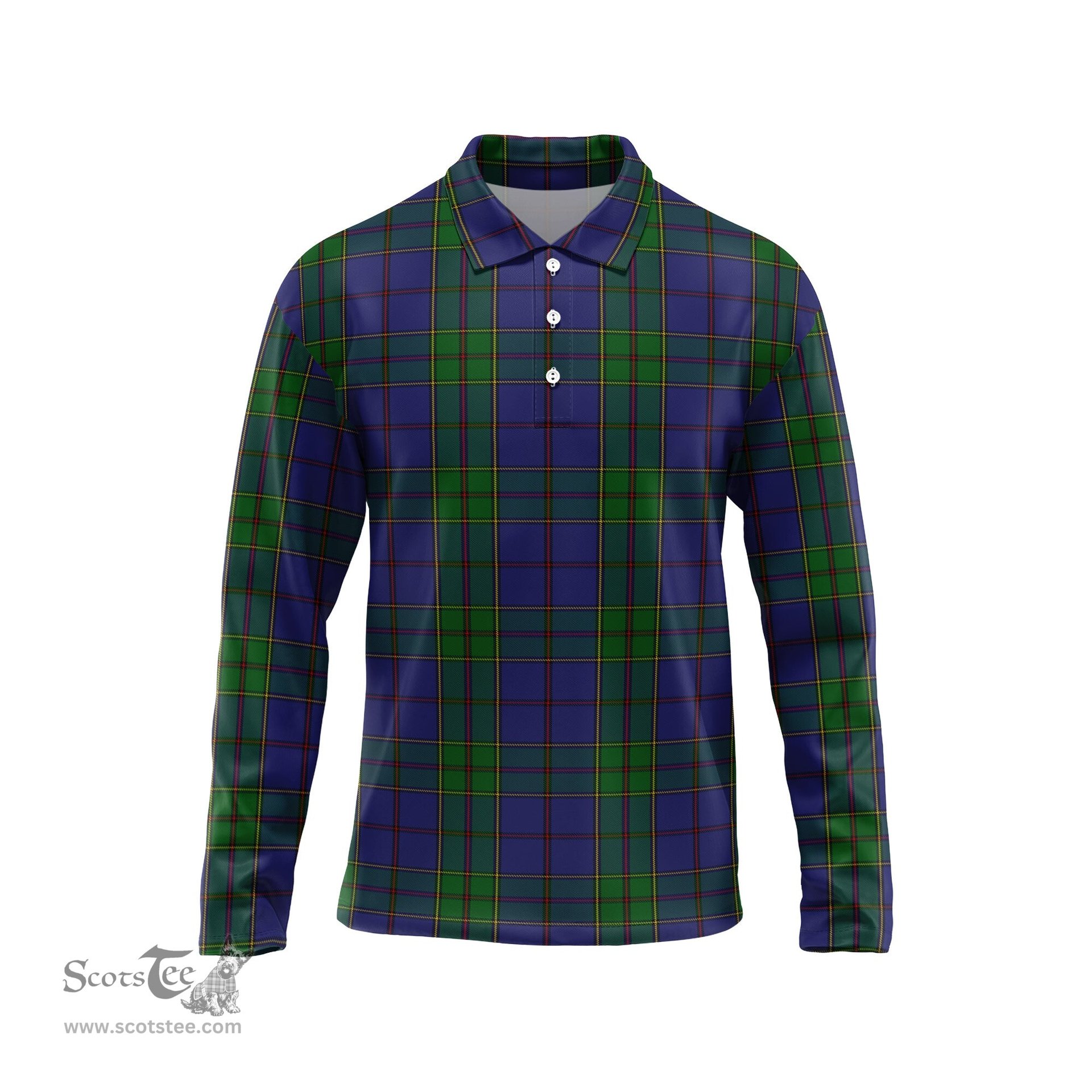 Scottish Strachan Tartan Long Sleeve Plaid Polo Shirt
