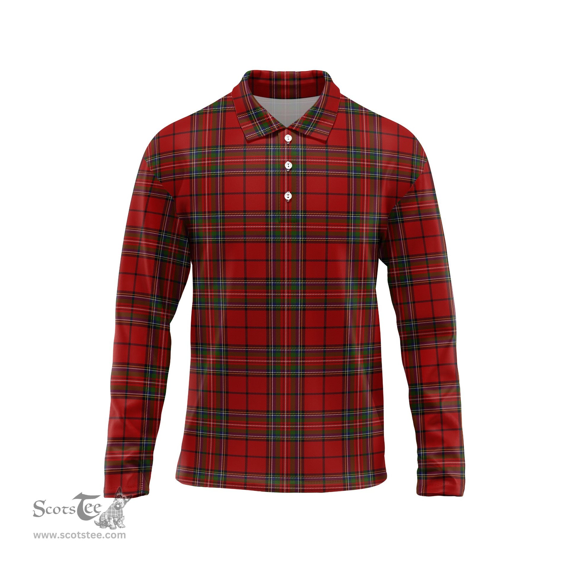 Scottish Stewart of Galloway Tartan Long Sleeve Plaid Polo Shirt