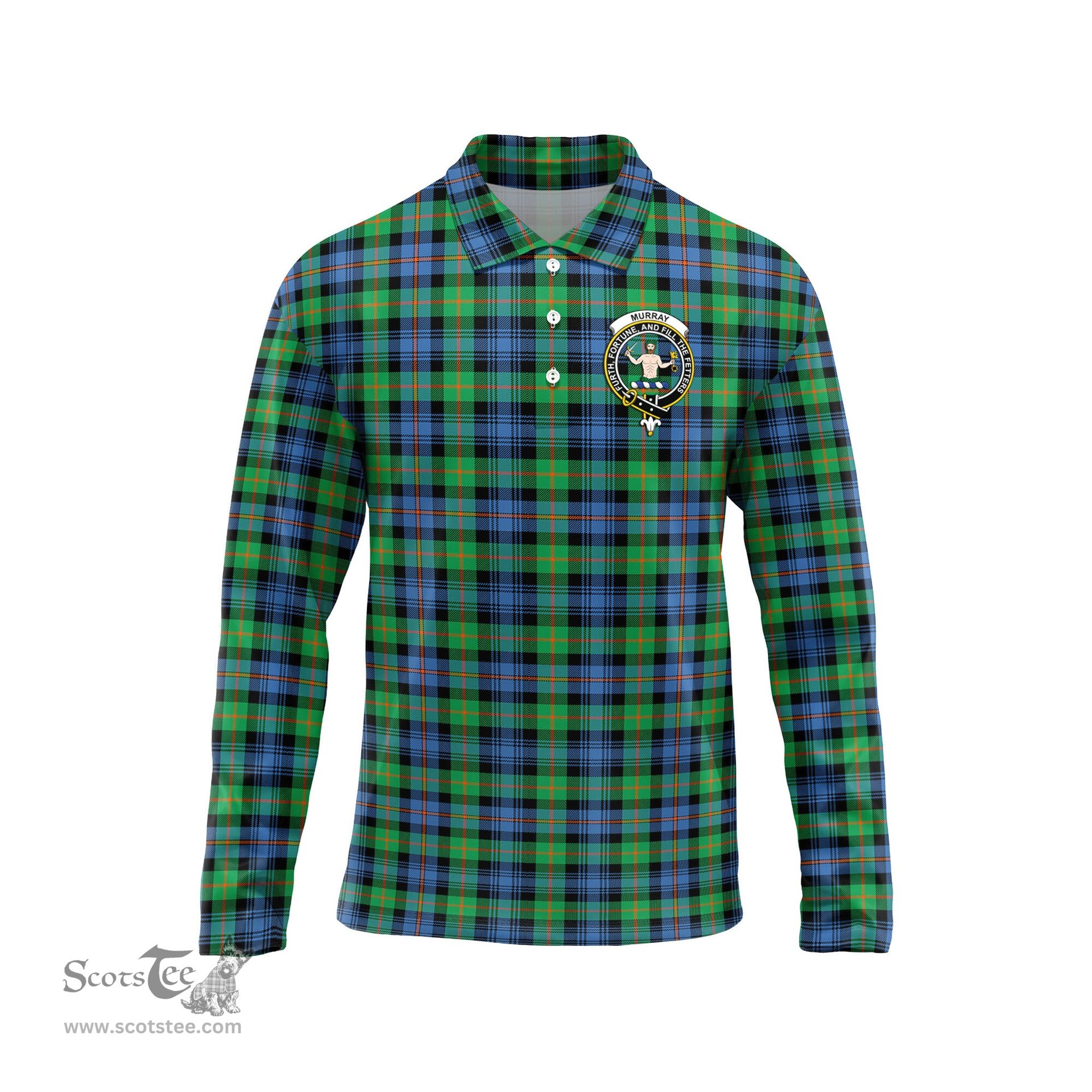 Scottish Murray of Atholl Ancient Clan Crest Tartan Polo Long Sleeve Plaid Polo Shirt