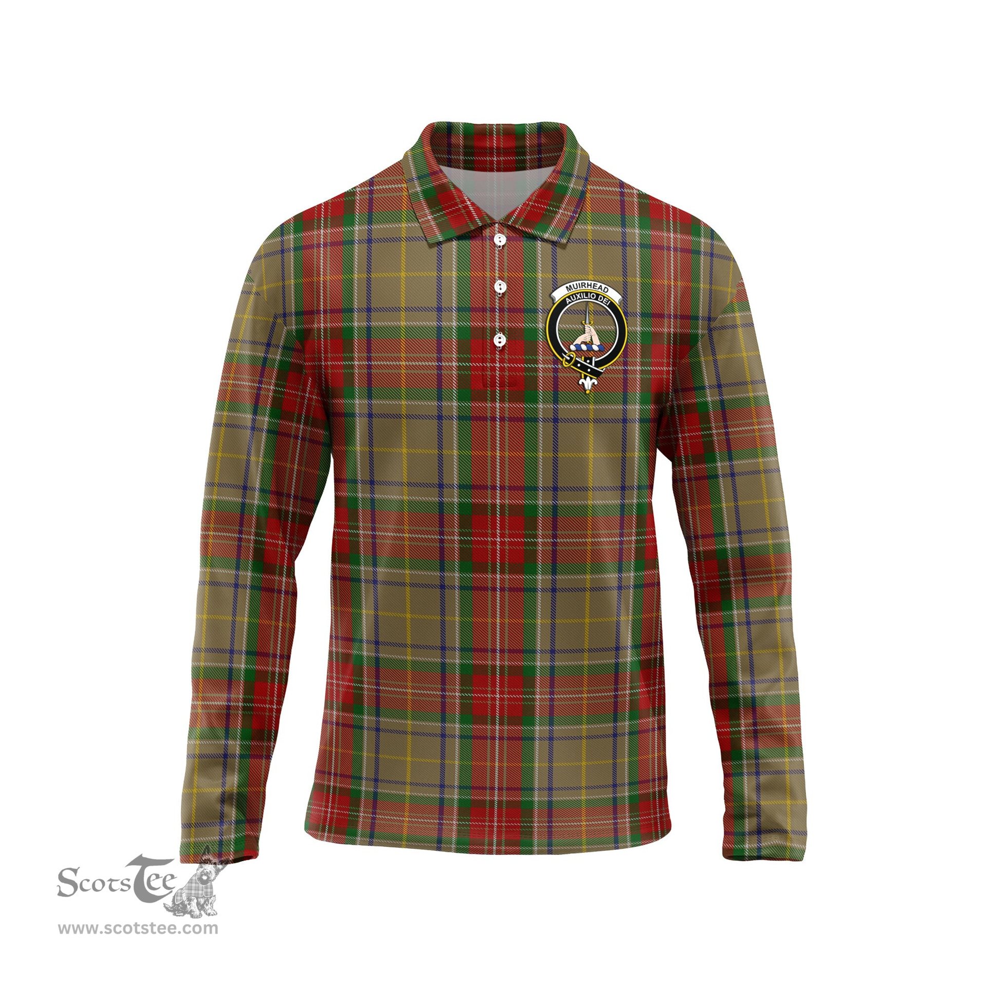 Scottish Muirhead Old Clan Crest Tartan Polo Long Sleeve Plaid Polo Shirt