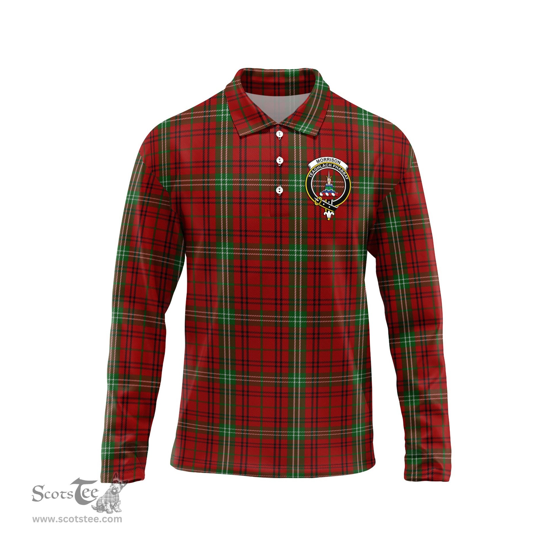 Scottish Morrison Clan Crest Tartan Polo Long Sleeve Plaid Polo Shirt