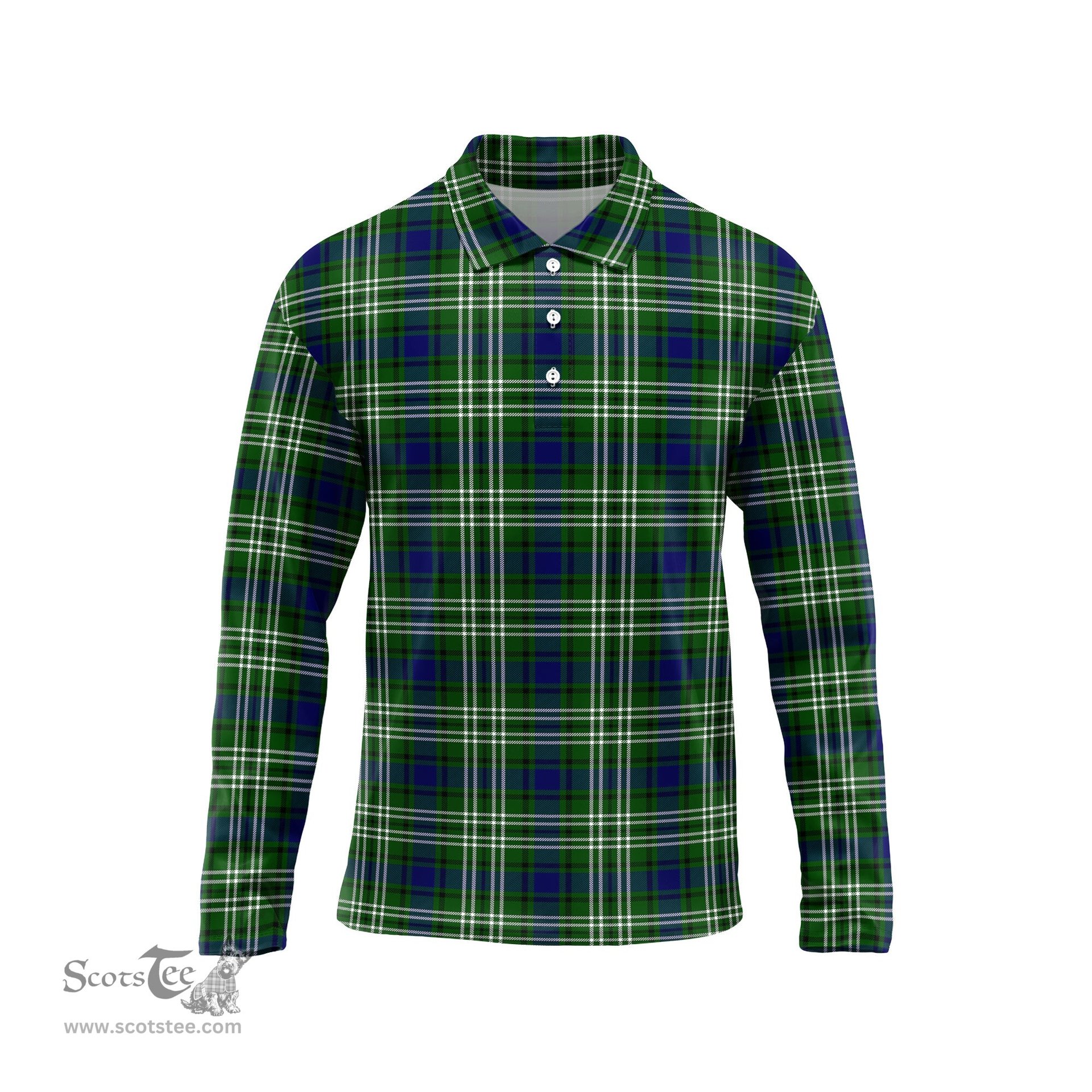 Scottish Spottiswood Tartan Long Sleeve Plaid Polo Shirt
