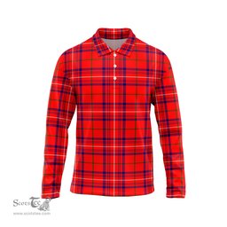 Scottish Rose Modern Tartan Long Sleeve Plaid Polo Shirt