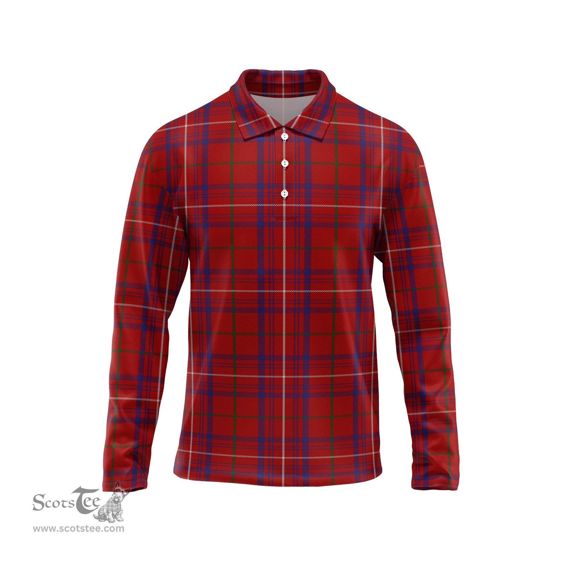 Scottish Rose Tartan Long Sleeve Plaid Polo Shirt