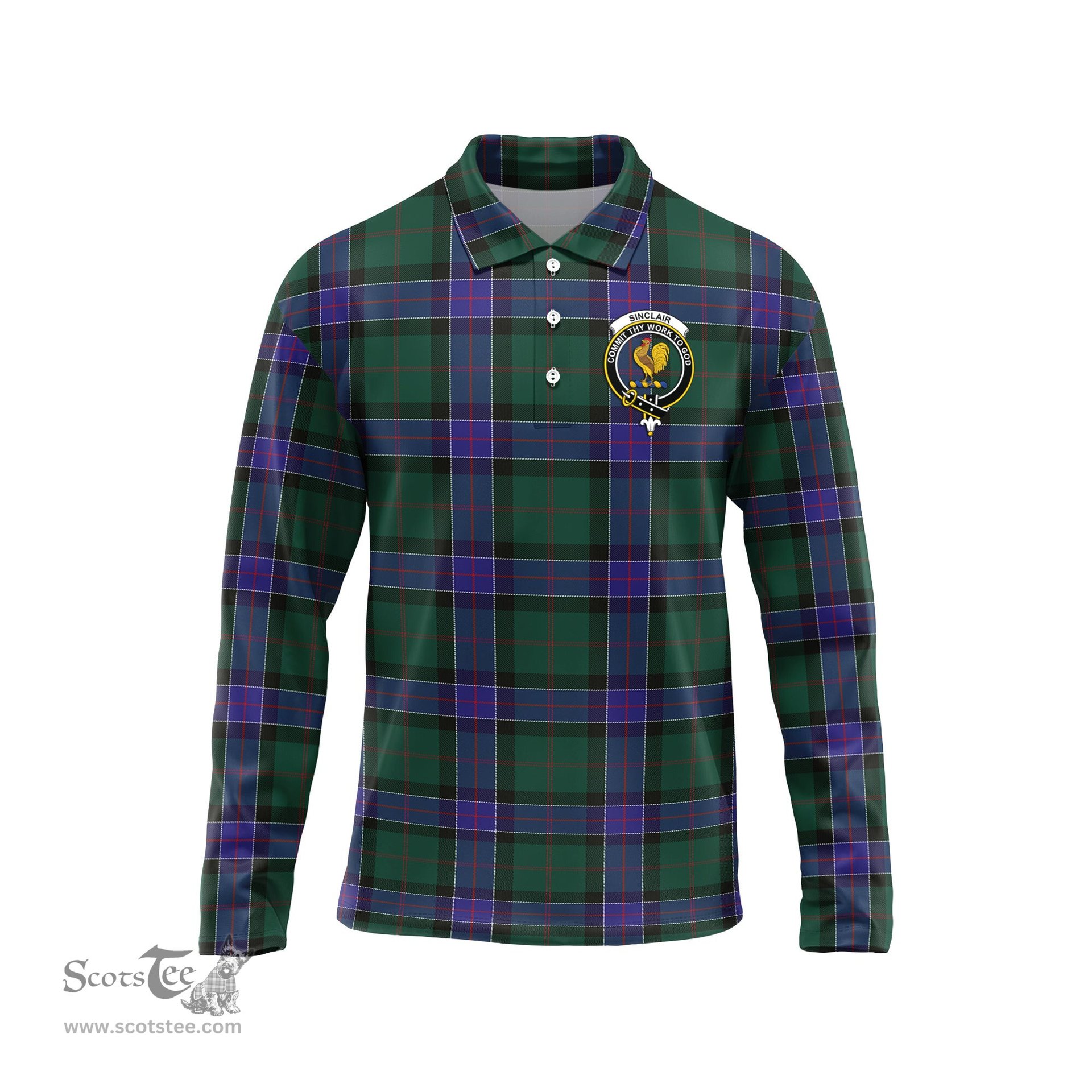 Scottish Sinclair Hunting Modern Clan Crest Tartan Polo Long Sleeve Plaid Polo Shirt