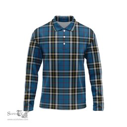 Scottish Thomson Dress Blue Tartan Long Sleeve Plaid Polo Shirt