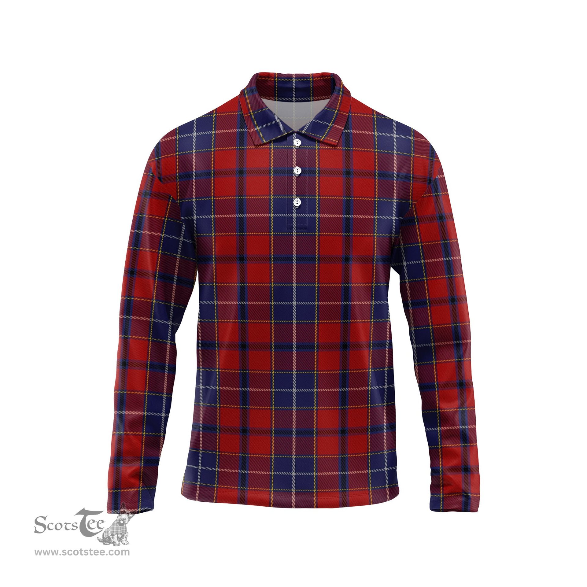 Scottish Wishart Dress Tartan Long Sleeve Plaid Polo Shirt