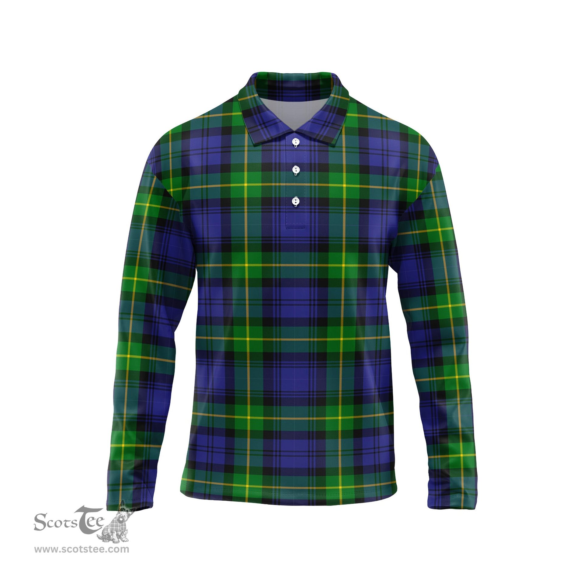 Scottish Meldrum Tartan Long Sleeve Plaid Polo Shirt