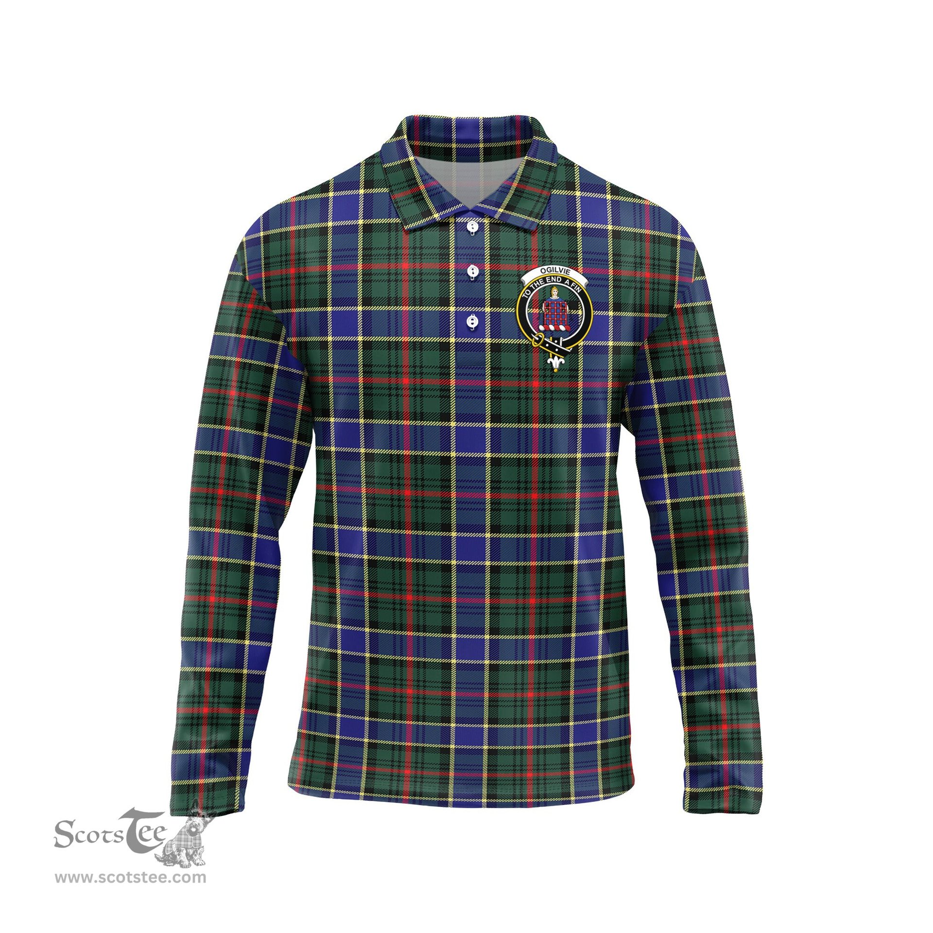 Scottish Ogilvie (Ogilvy) Hunting Modern Clan Crest Tartan Polo Long Sleeve Plaid Polo Shirt