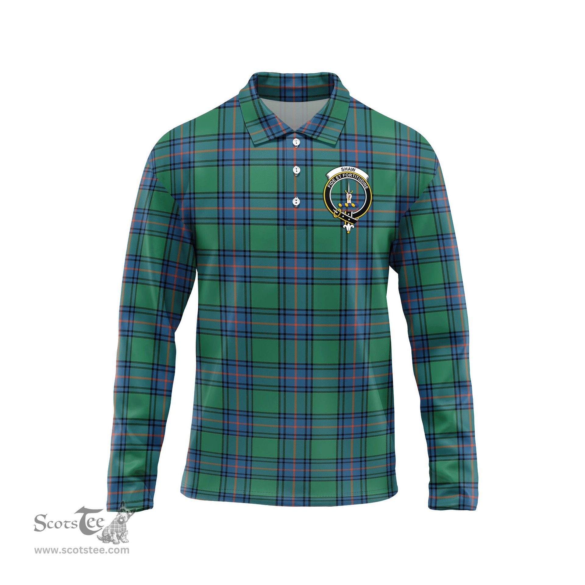 Scottish Shaw Ancient Clan Crest Tartan Polo Long Sleeve Plaid Polo Shirt