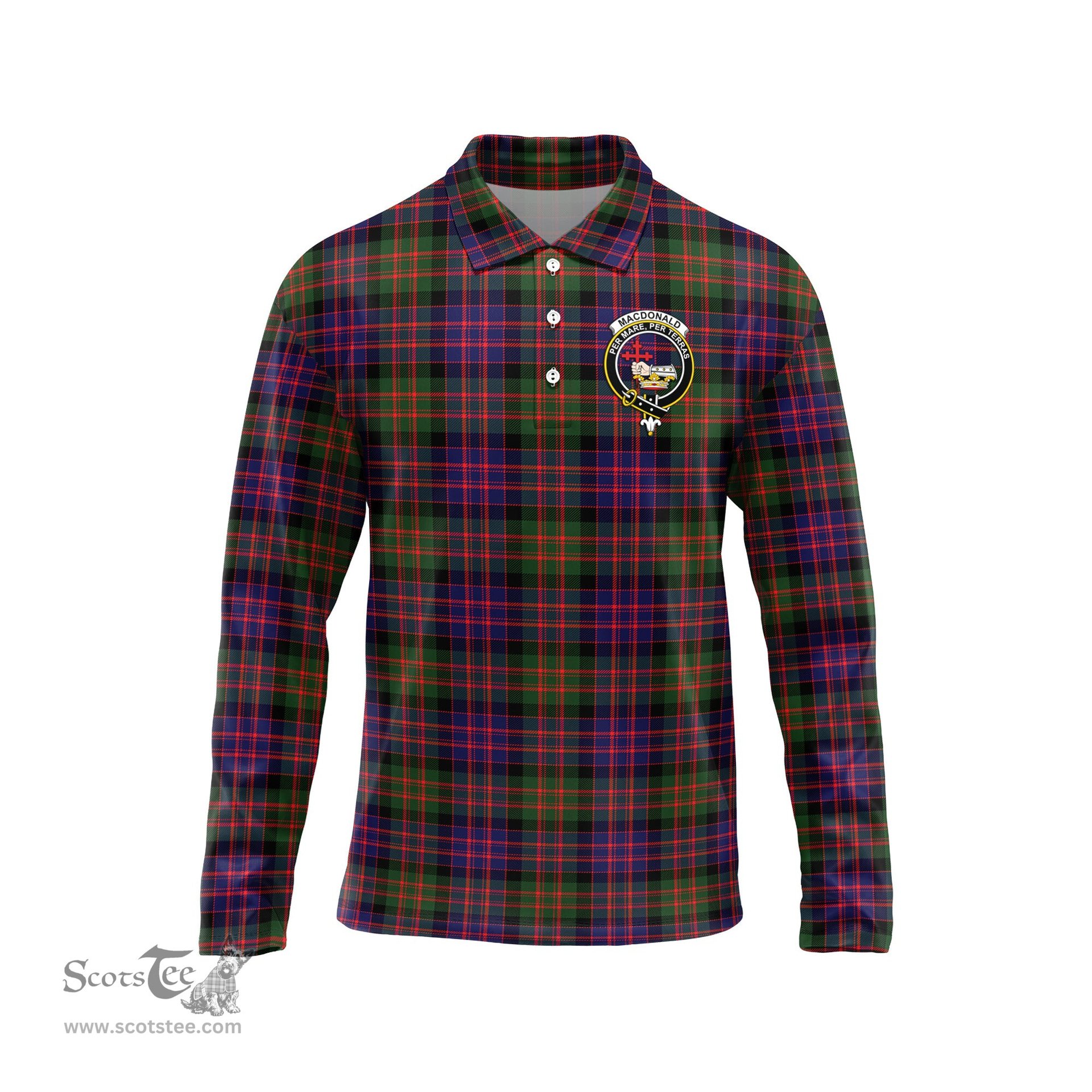 Scottish MacDonald Modern Clan Crest Tartan Polo Long Sleeve Plaid Polo Shirt