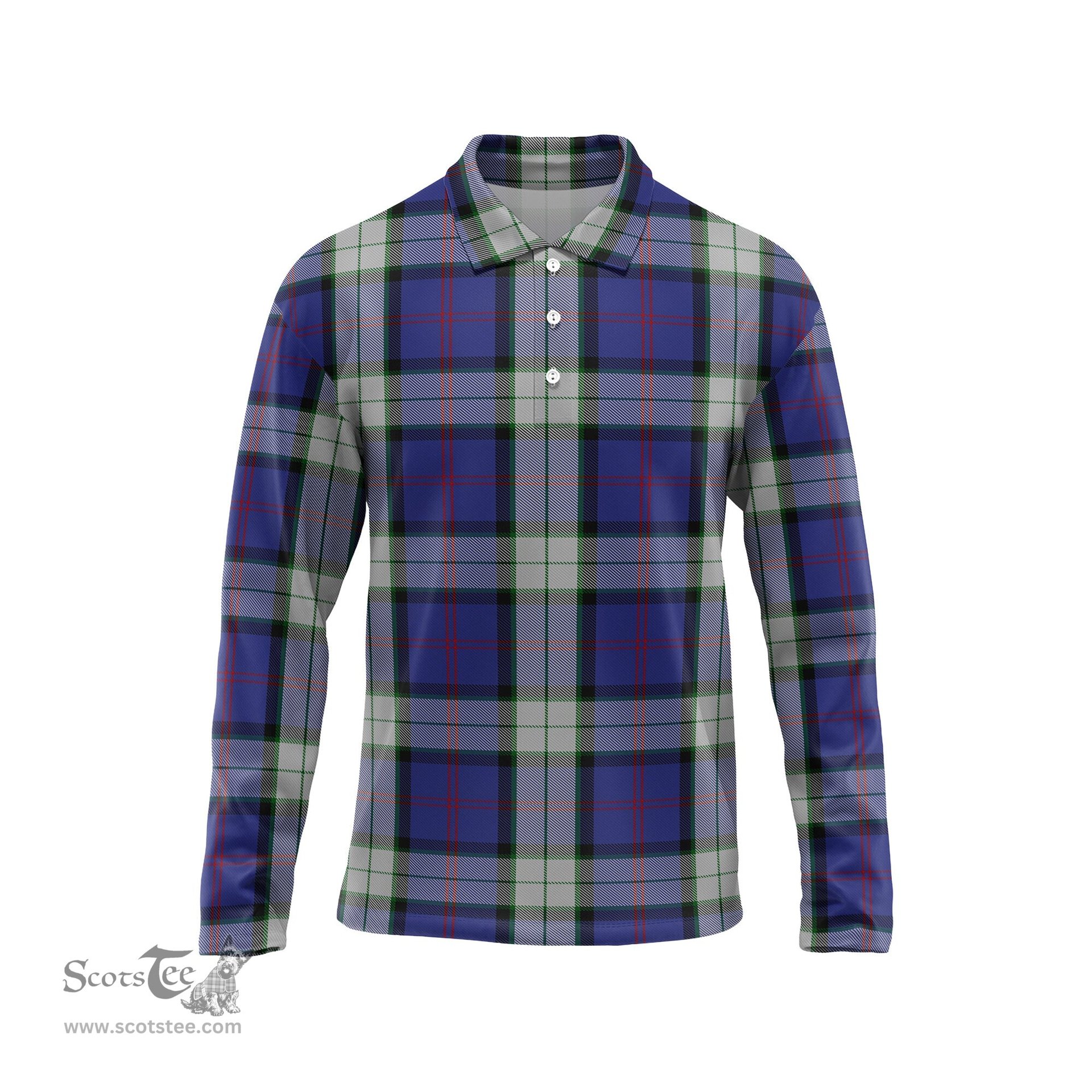 Scottish Sinclair Dress Tartan Long Sleeve Plaid Polo Shirt