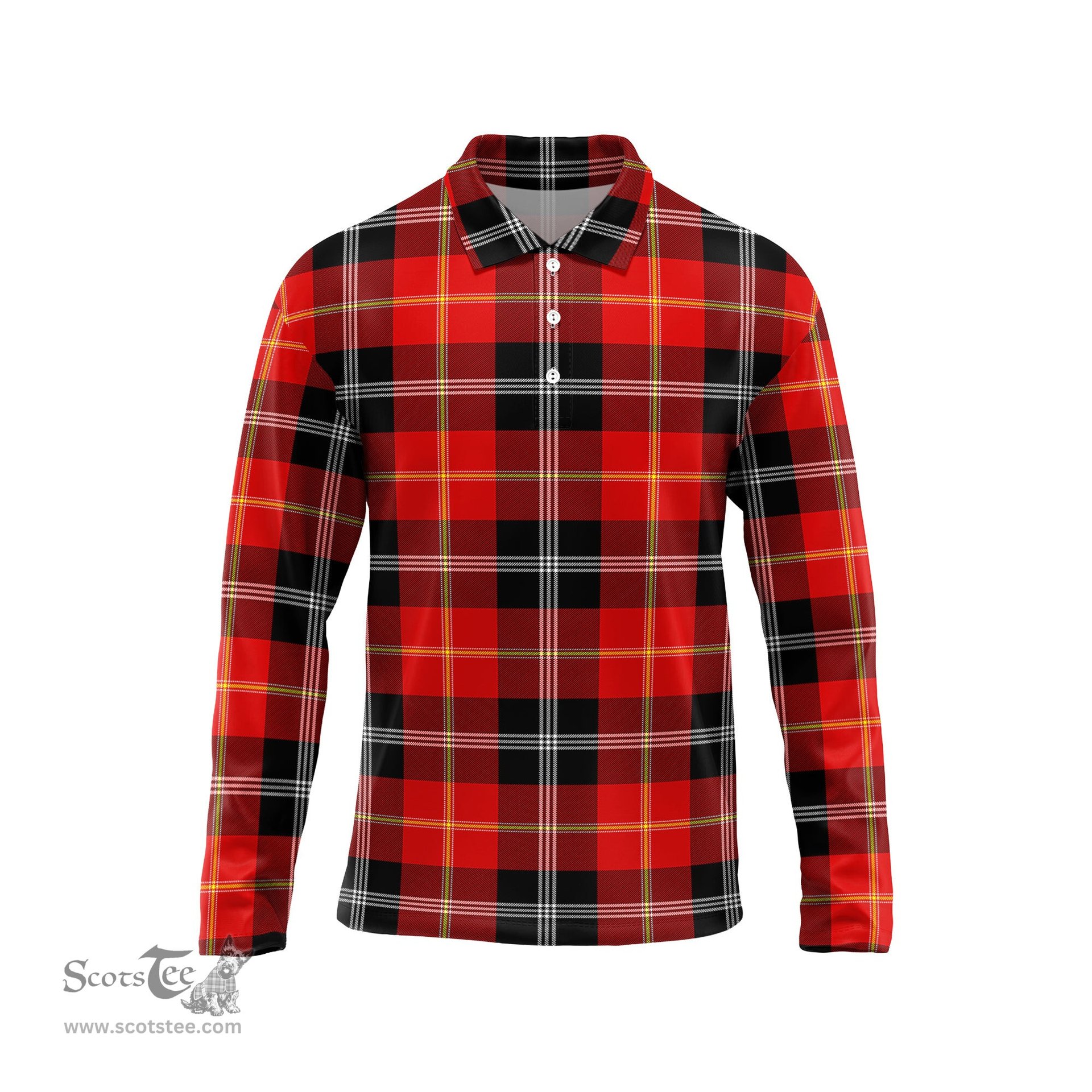 Scottish Majoribanks Tartan Long Sleeve Plaid Polo Shirt
