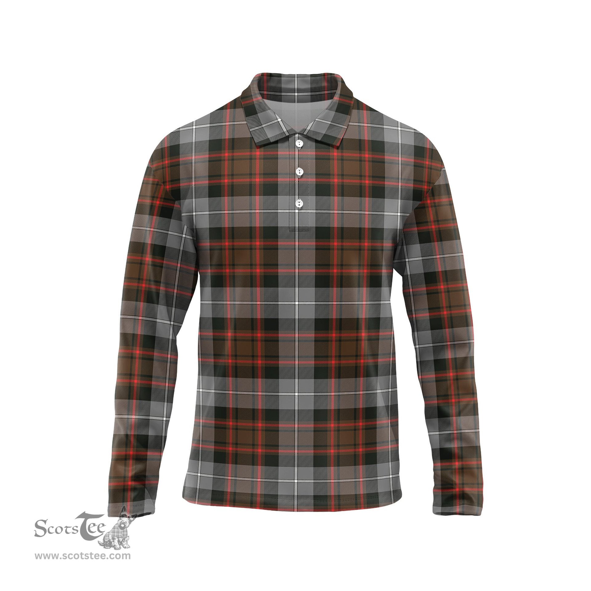 Scottish MacRae Hunting Weathered Tartan Long Sleeve Plaid Polo Shirt