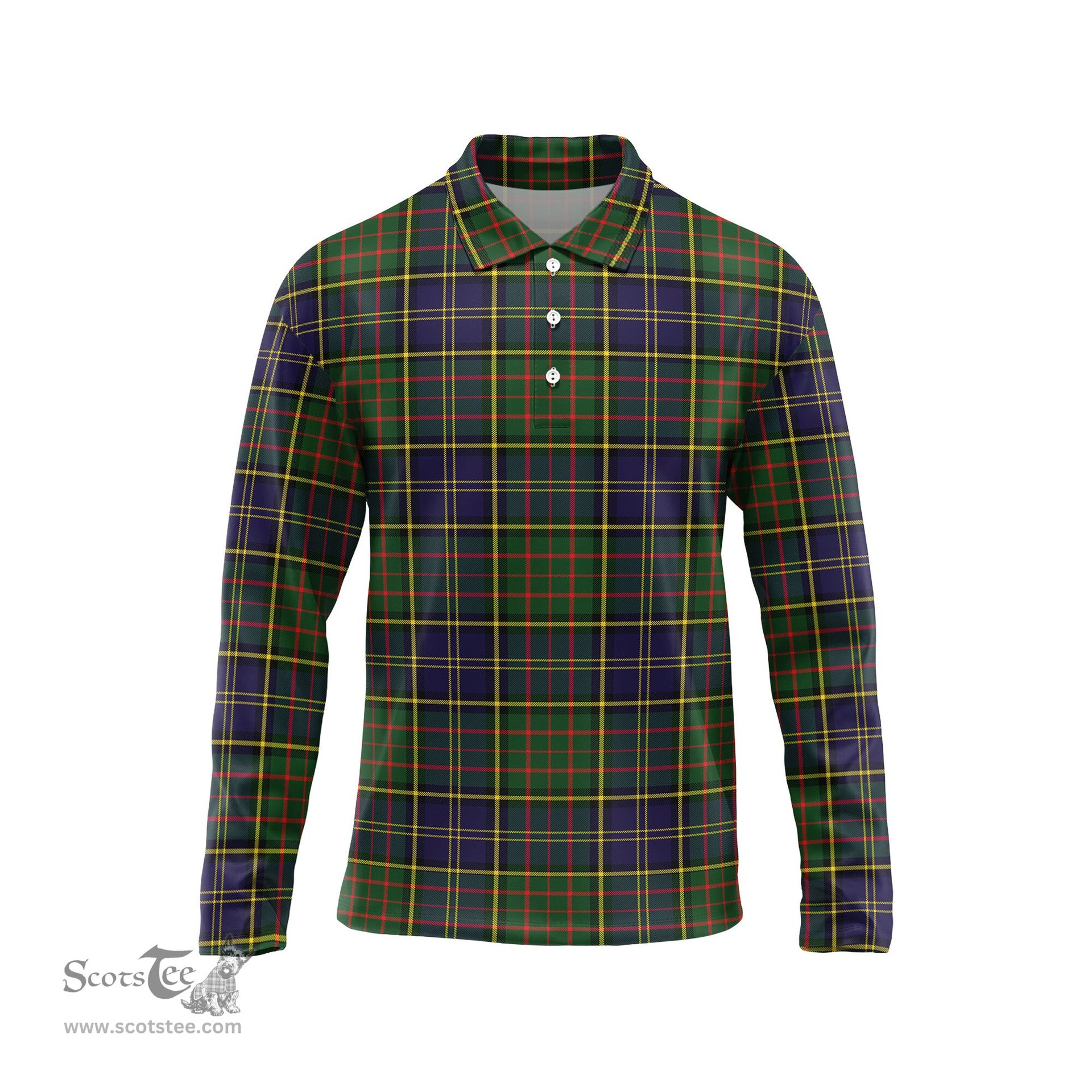 Scottish MacMillan Hunting Modern Tartan Long Sleeve Plaid Polo Shirt