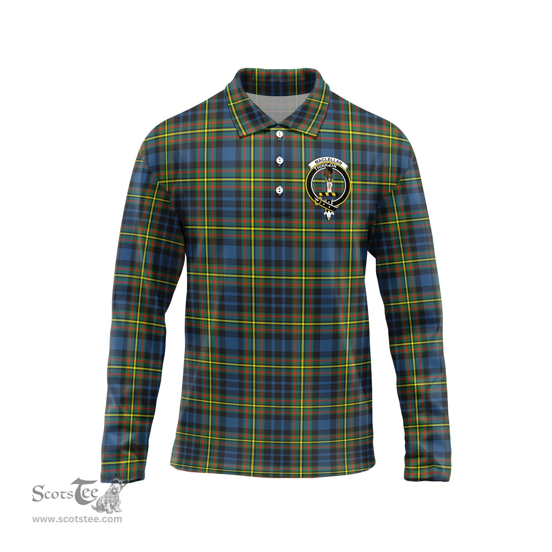 Scottish MacLellan Ancient Clan Crest Tartan Polo Long Sleeve Plaid Polo Shirt
