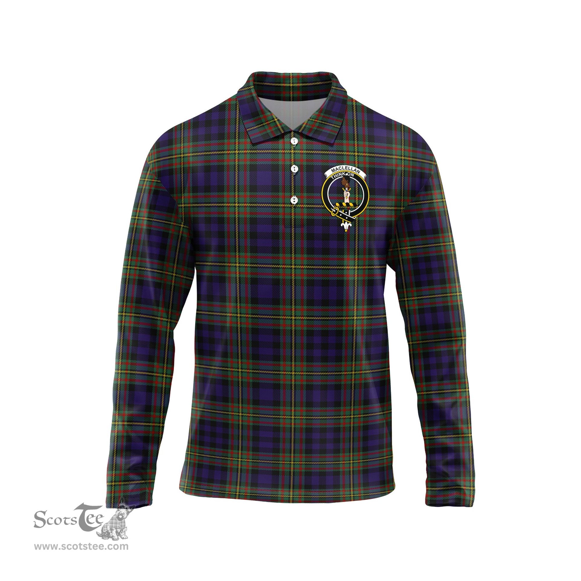 Scottish MacLellan Clan Crest Tartan Polo Long Sleeve Plaid Polo Shirt