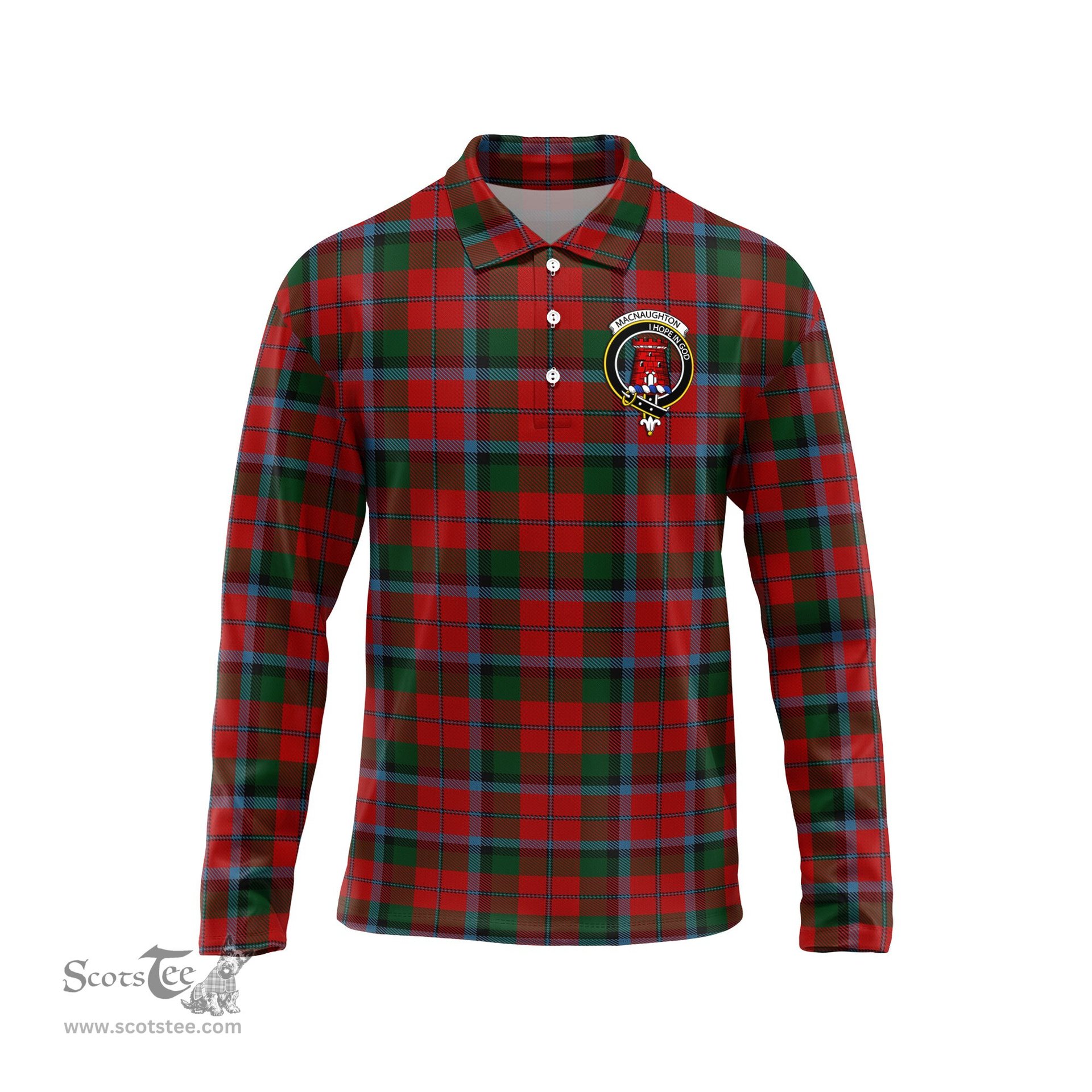 Scottish MacNaughton Clan Crest Tartan Polo Long Sleeve Plaid Polo Shirt