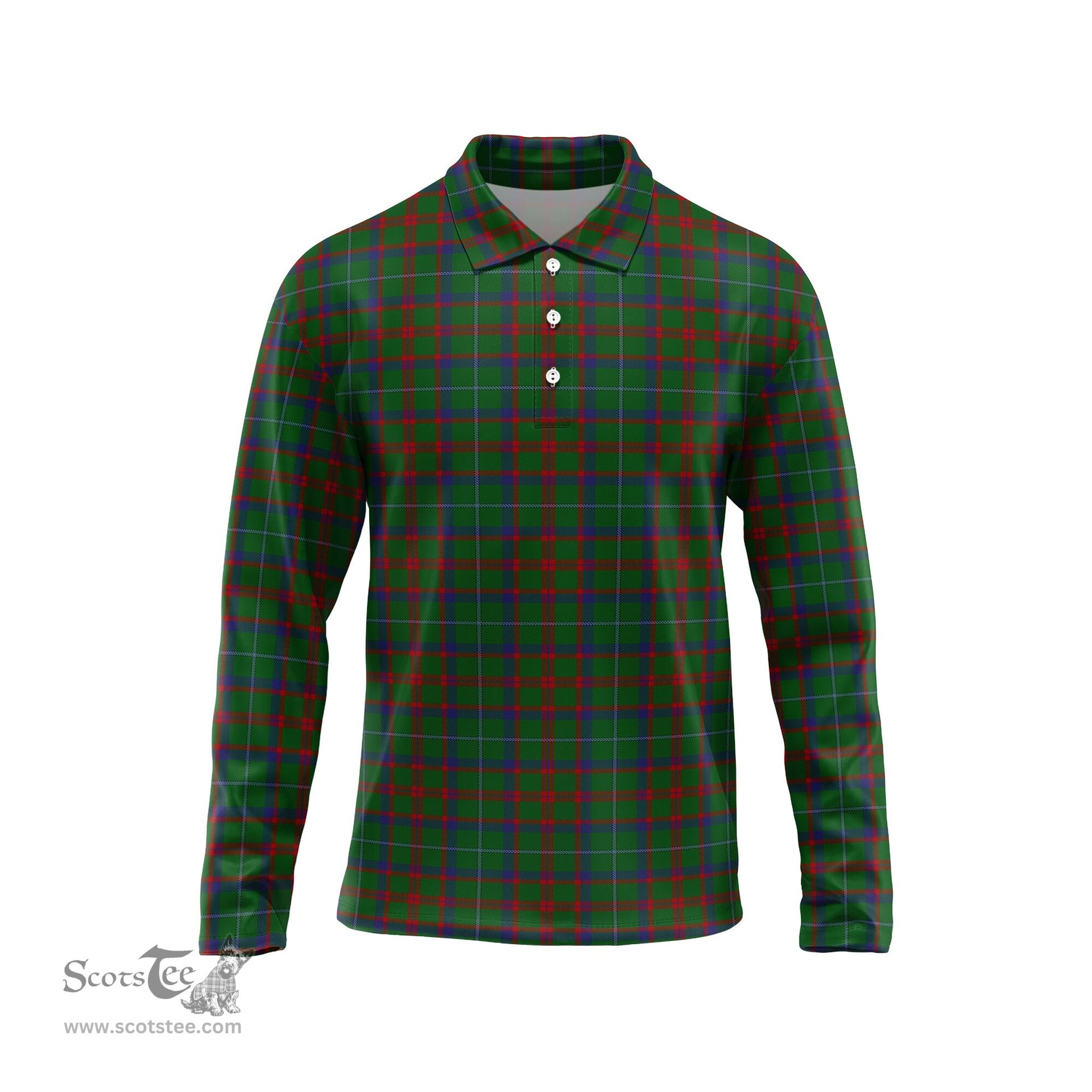 Scottish Shaw of Tordarroch Green Hunting Tartan Long Sleeve Plaid Polo Shirt