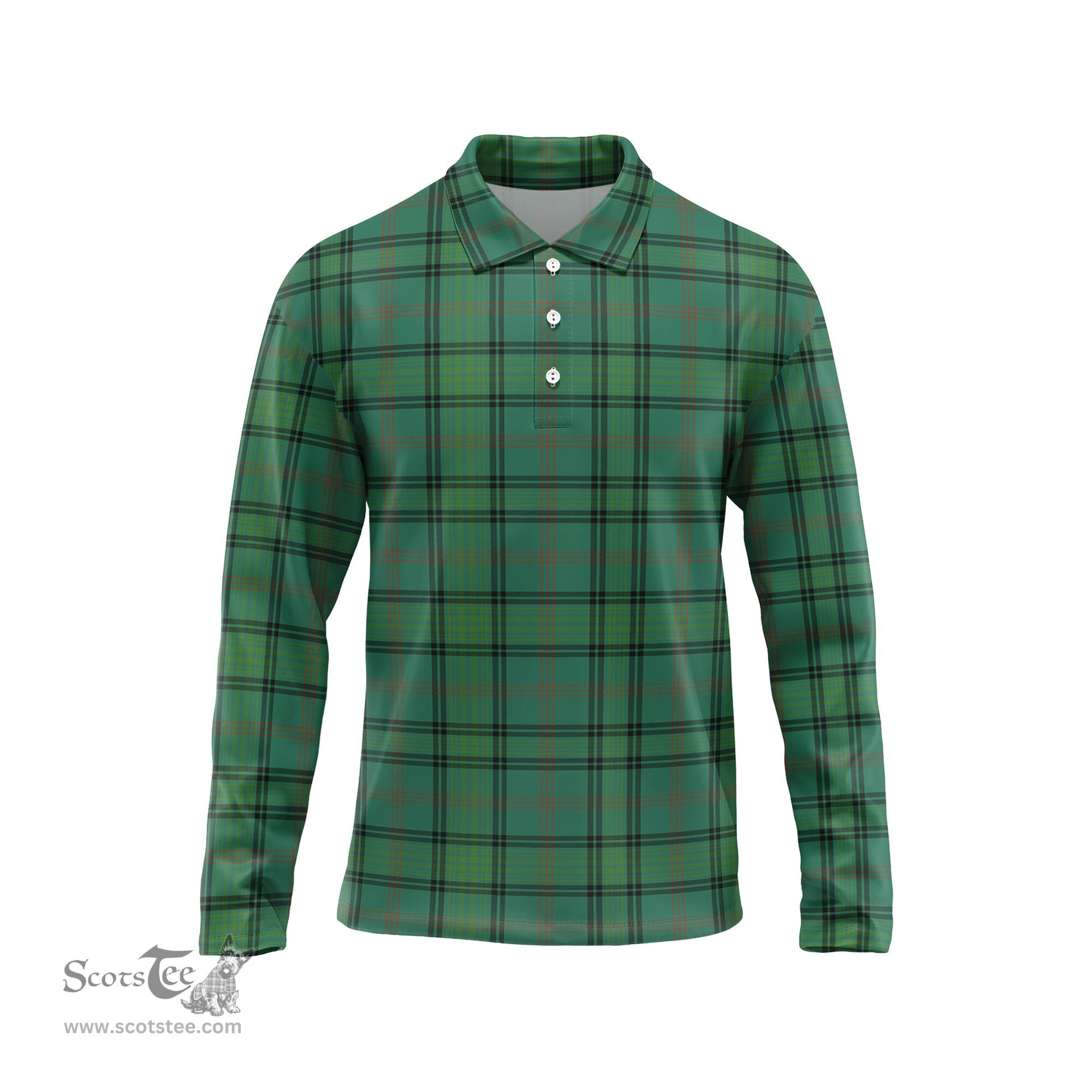 Scottish Ross Hunting Ancient Tartan Long Sleeve Plaid Polo Shirt
