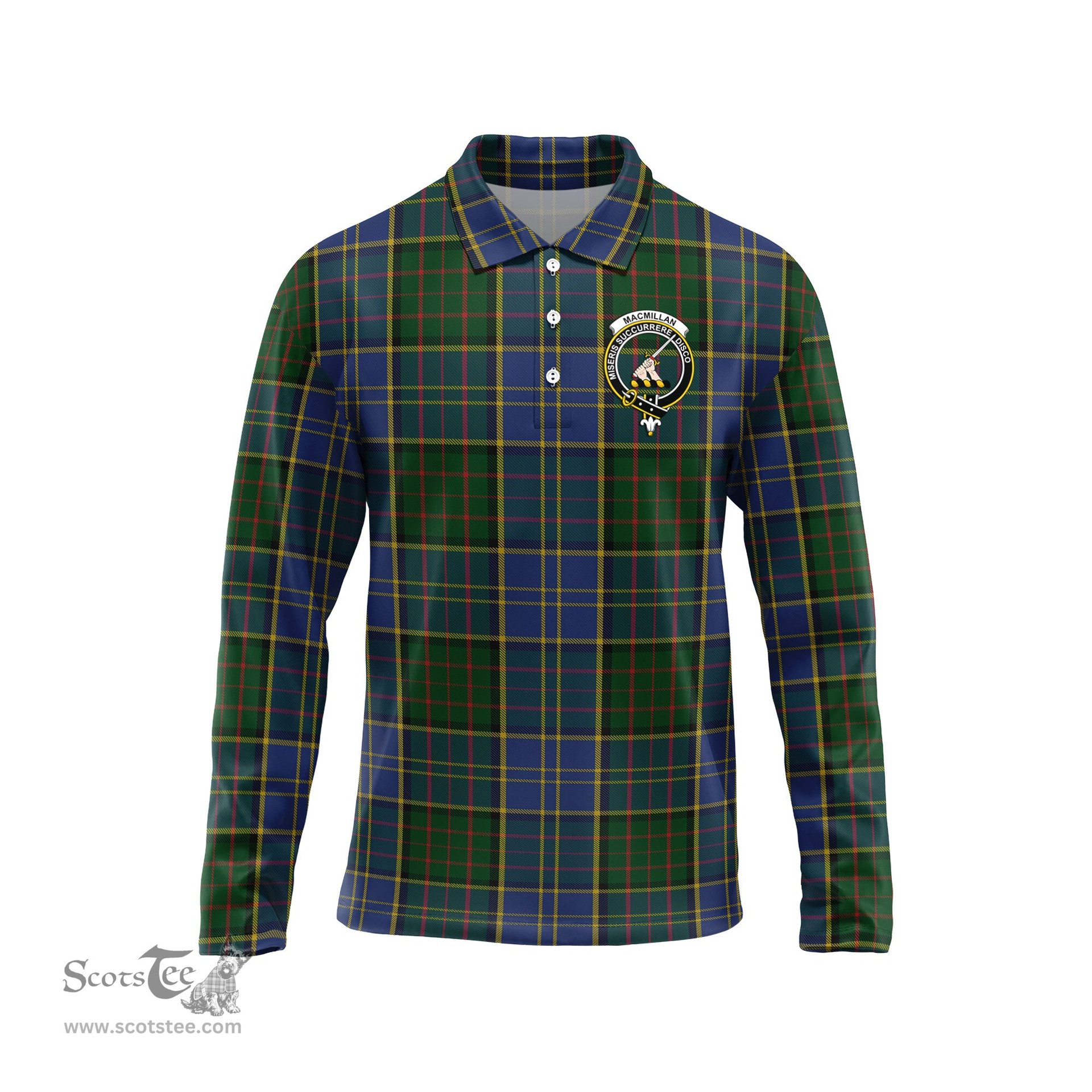 Scottish MacMillan Hunting Clan Crest Tartan Polo Long Sleeve Plaid Polo Shirt
