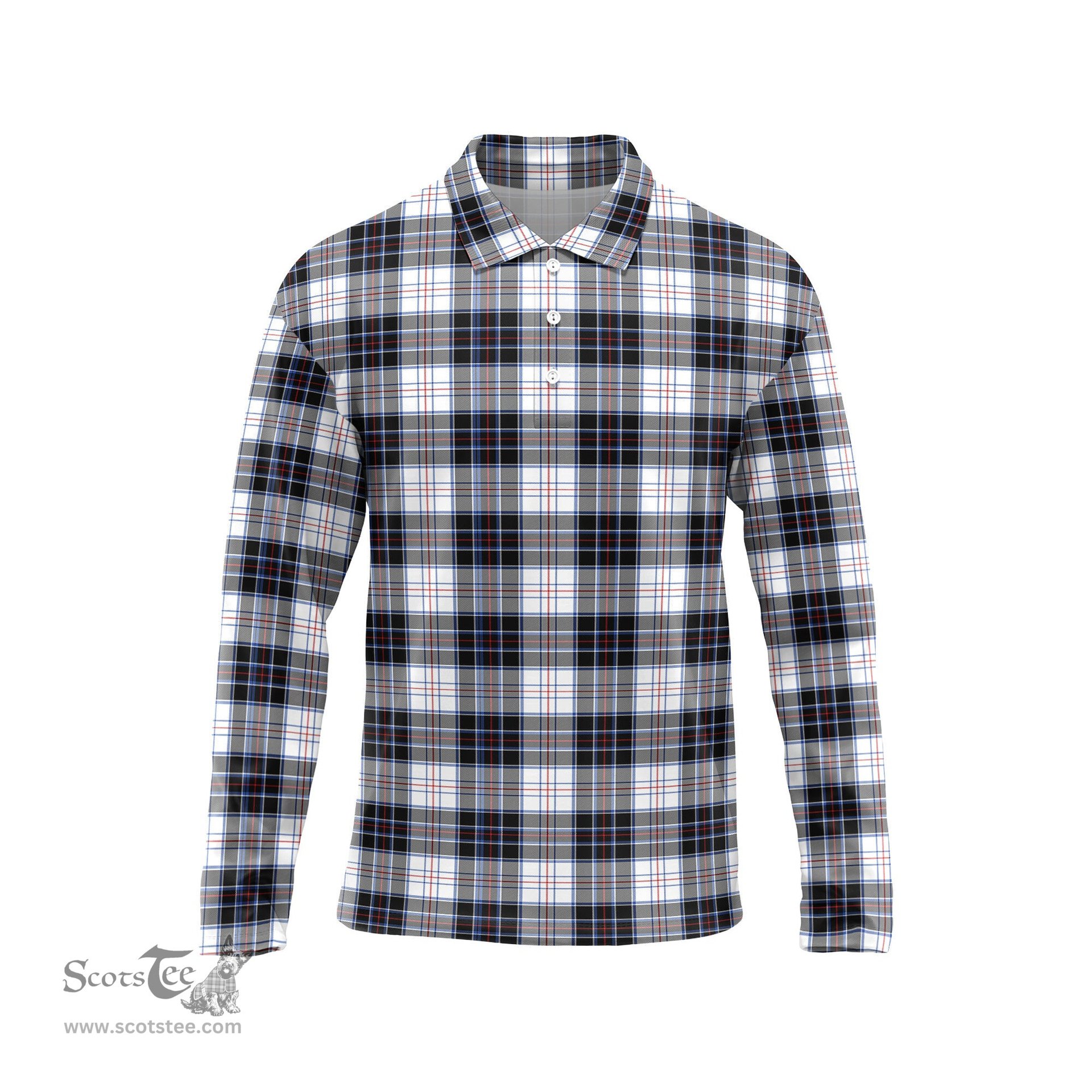 Scottish MacRae Dress Modern Tartan Long Sleeve Plaid Polo Shirt