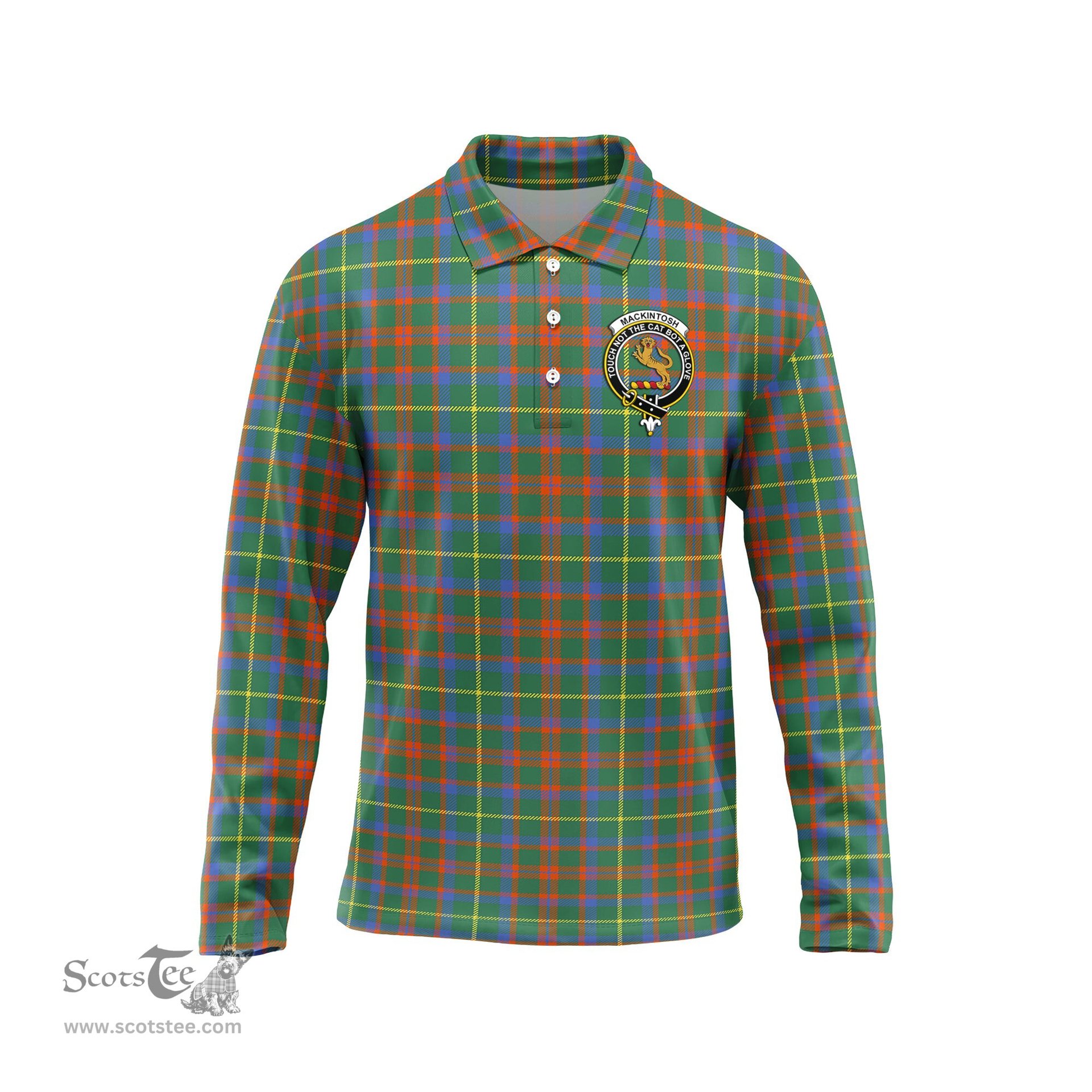Scottish MacKintosh Hunting Ancient Clan Crest Tartan Polo Long Sleeve Plaid Polo Shirt