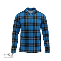 Scottish Ramsay Blue Ancient Tartan Long Sleeve Plaid Polo Shirt