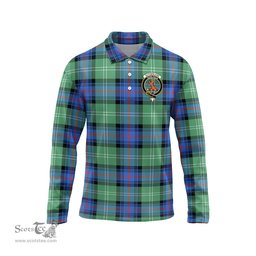 Scottish Sutherland Ancient Clan Crest Tartan Polo Long Sleeve Plaid Polo Shirt