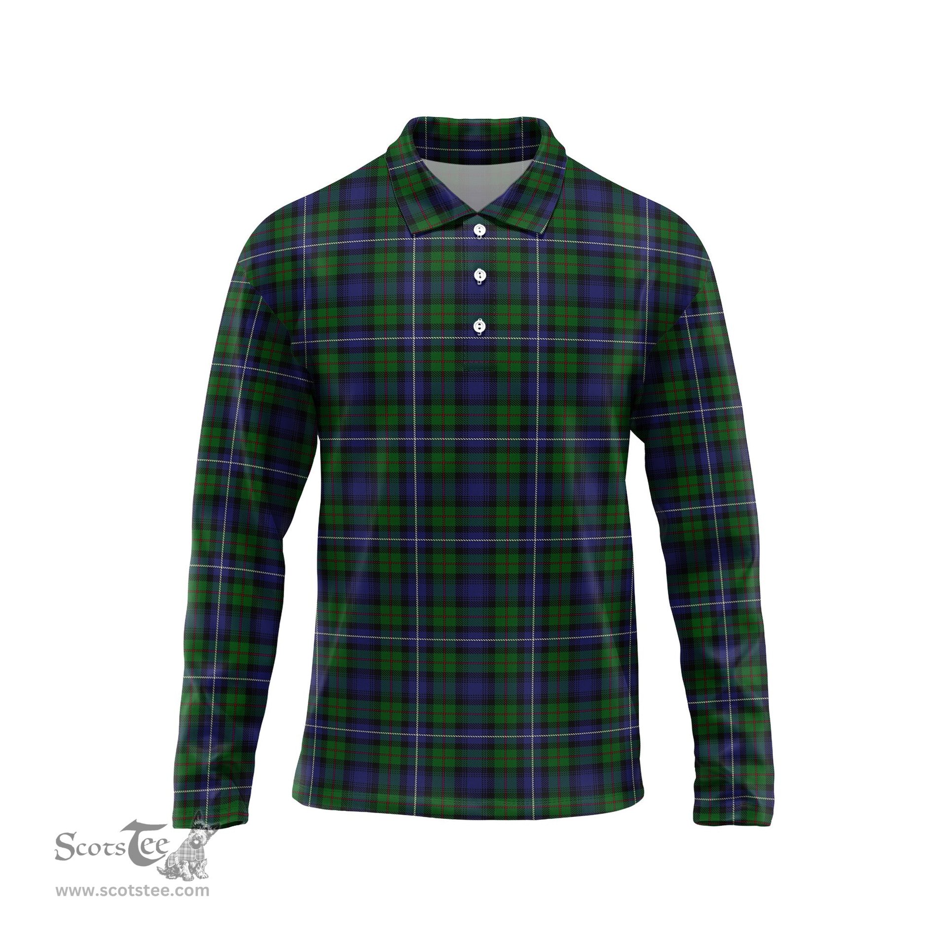 Scottish Robertson Hunting Tartan Long Sleeve Plaid Polo Shirt
