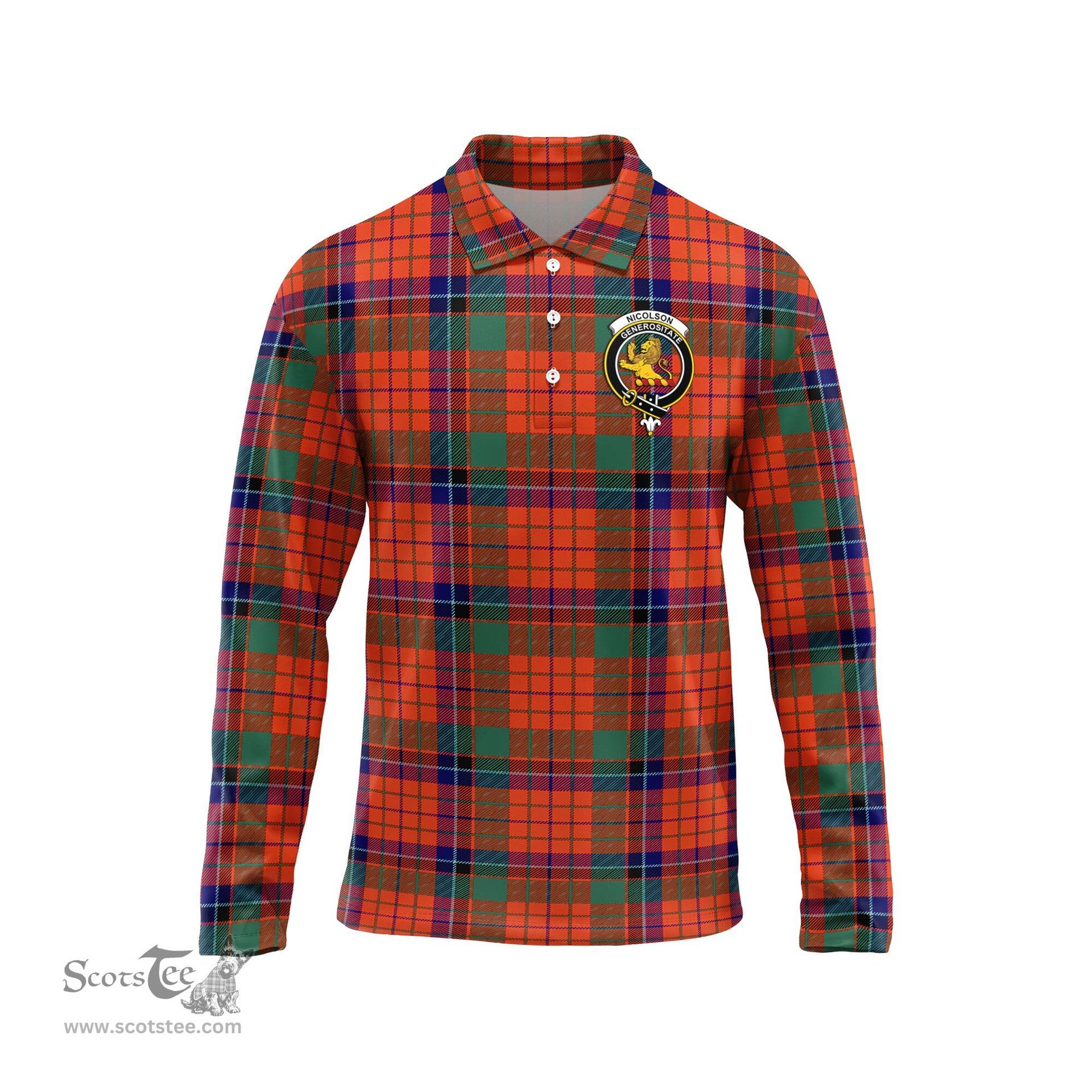 Scottish Nicolson Ancient Clan Crest Tartan Polo Long Sleeve Plaid Polo Shirt