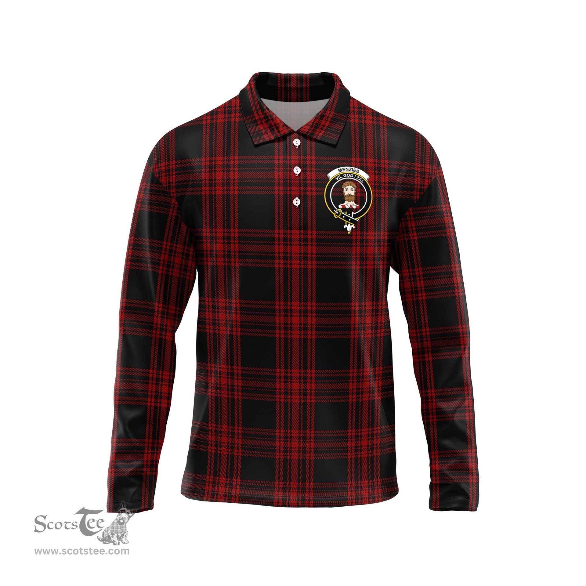 Scottish Menzies Hunting Clan Crest Tartan Polo Long Sleeve Plaid Polo Shirt