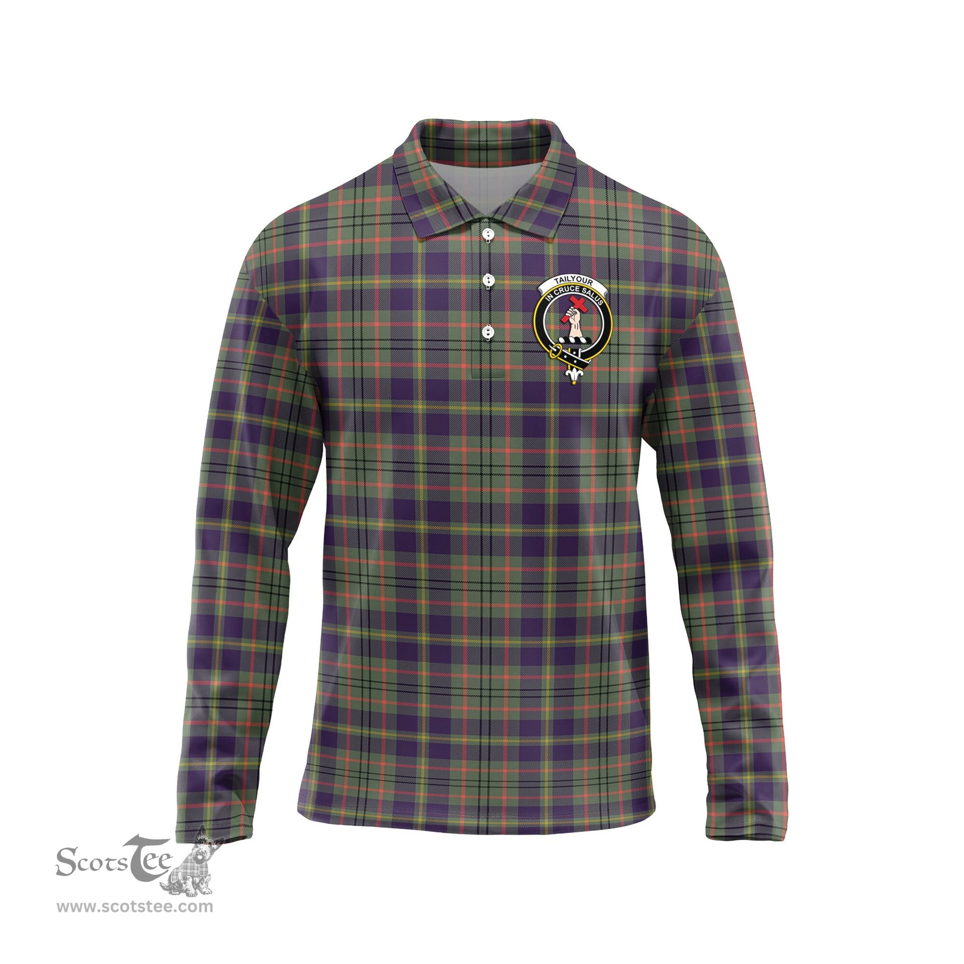 Scottish Taylor Weathered Clan Crest Tartan Polo Long Sleeve Plaid Polo Shirt