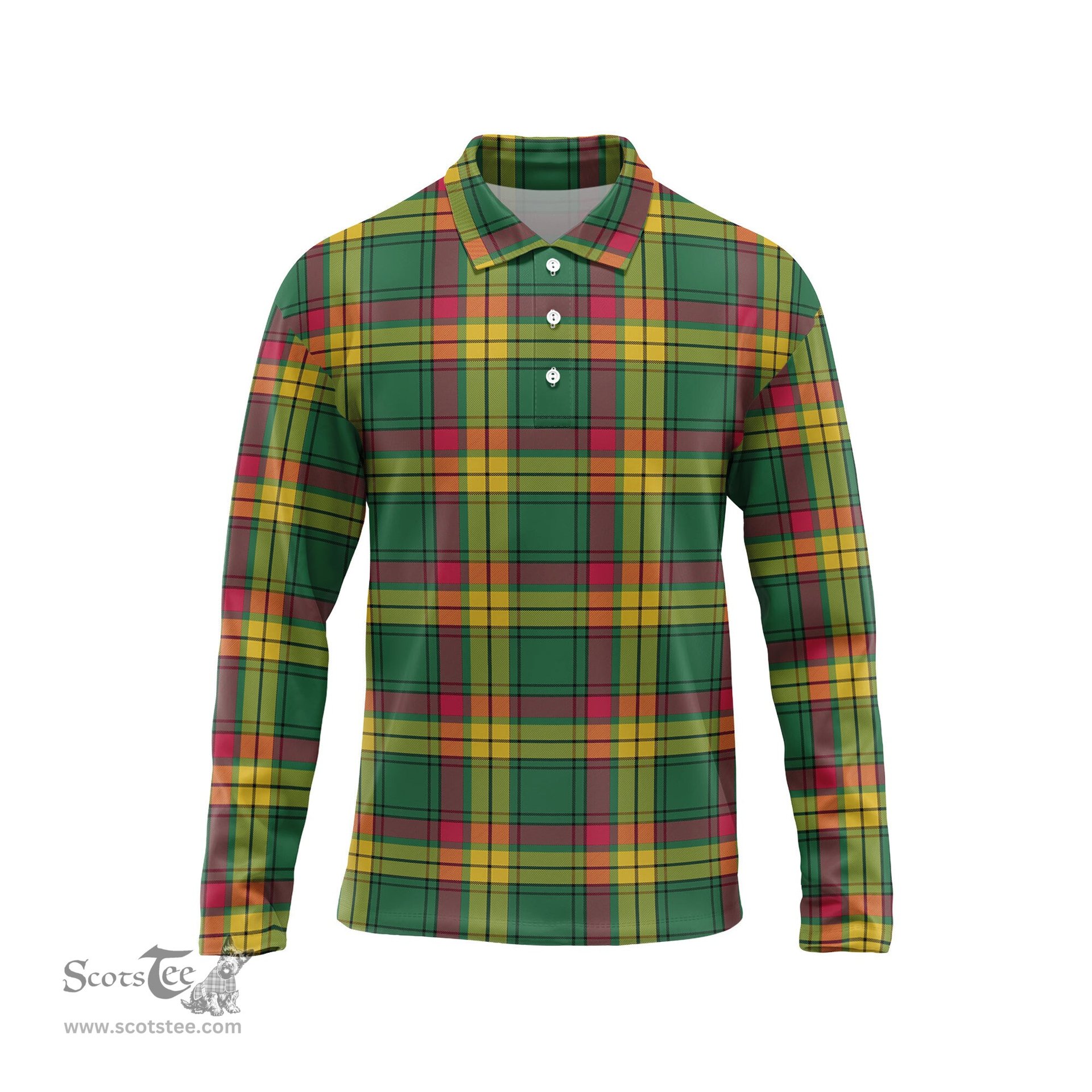 Scottish MacMillan Old Ancient Tartan Long Sleeve Plaid Polo Shirt