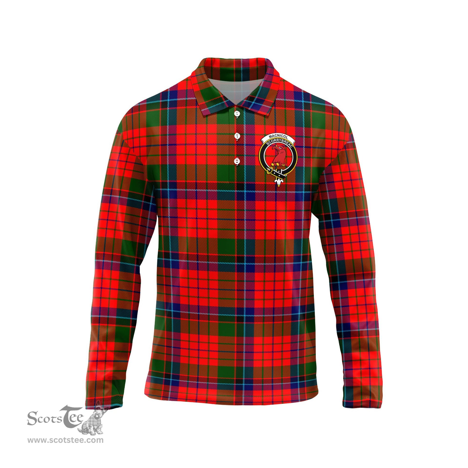 Scottish MacNicol of Scorrybreac Clan Crest Tartan Polo Long Sleeve Plaid Polo Shirt