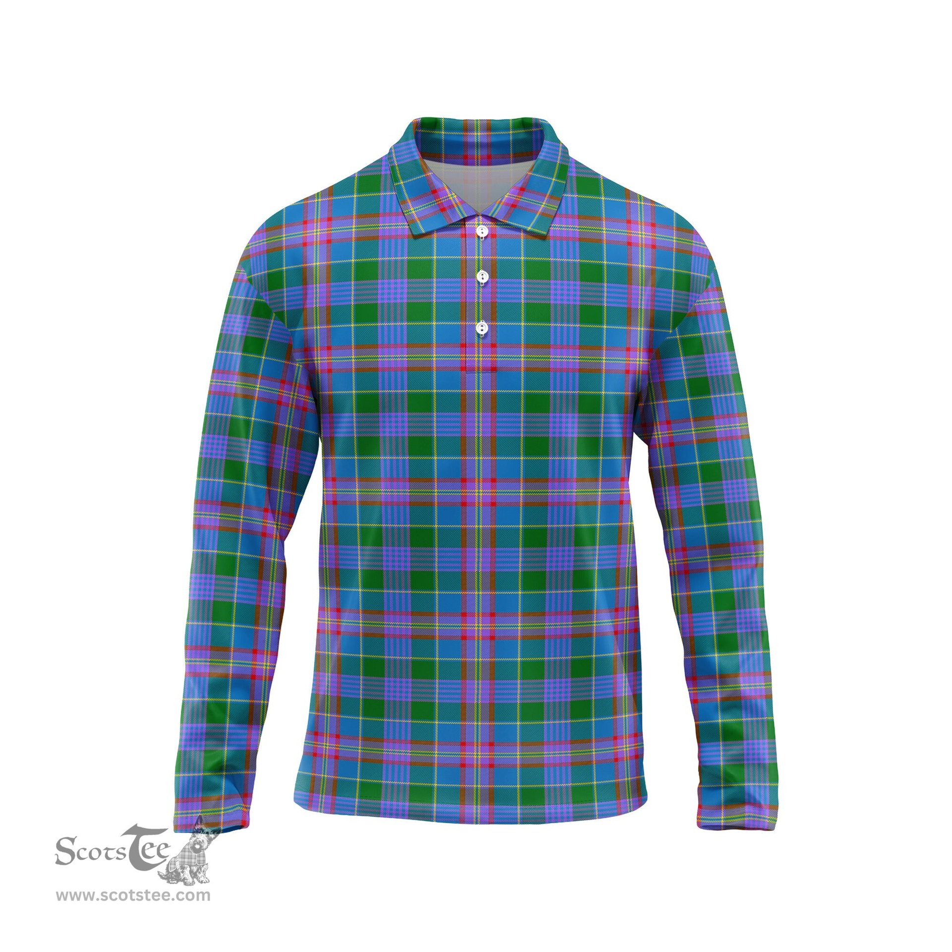 Scottish Ralston Tartan Long Sleeve Plaid Polo Shirt