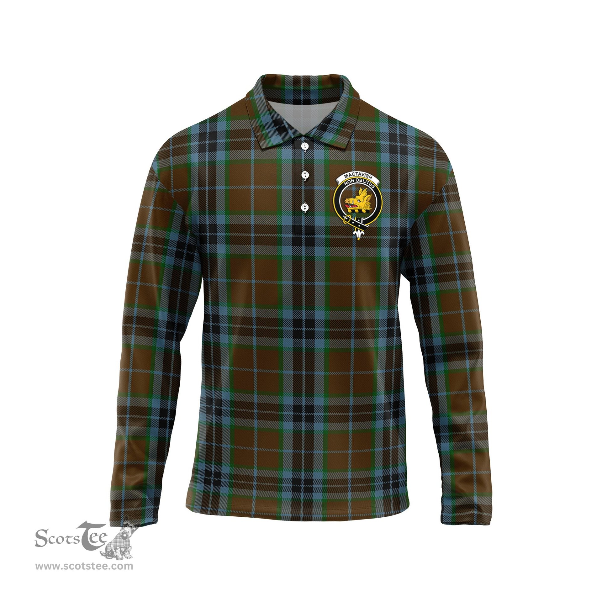 Scottish MacTavish Hunting Clan Crest Tartan Polo Long Sleeve Plaid Polo Shirt