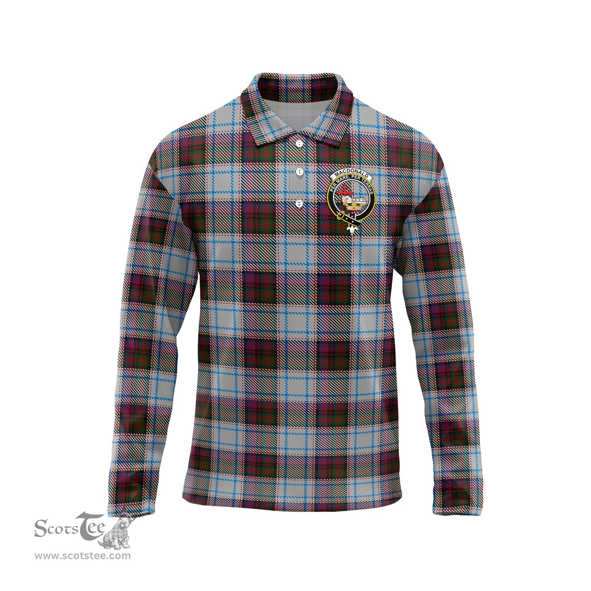 Scottish MacDonald Dress Ancient Clan Crest Tartan Polo Long Sleeve Plaid Polo Shirt