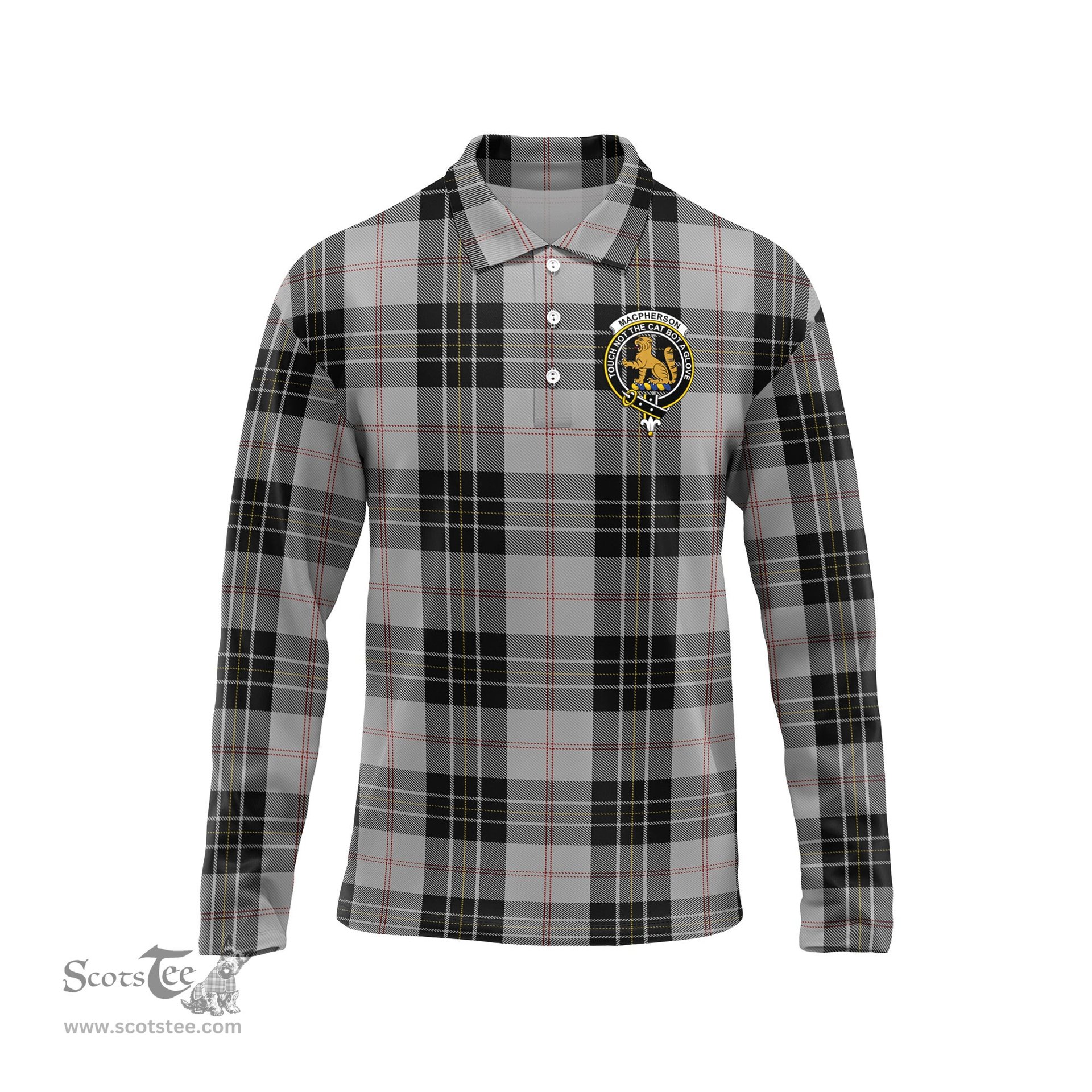 Scottish MacPherson Dress Clan Crest Tartan Polo Long Sleeve Plaid Polo Shirt