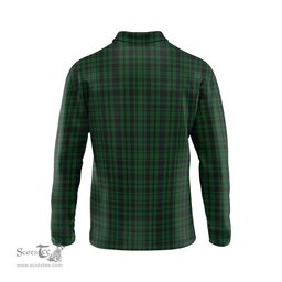 Scottish Menzies Green Tartan Long Sleeve Plaid Polo Shirt