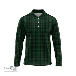 Scottish Menzies Green Tartan Long Sleeve Plaid Polo Shirt