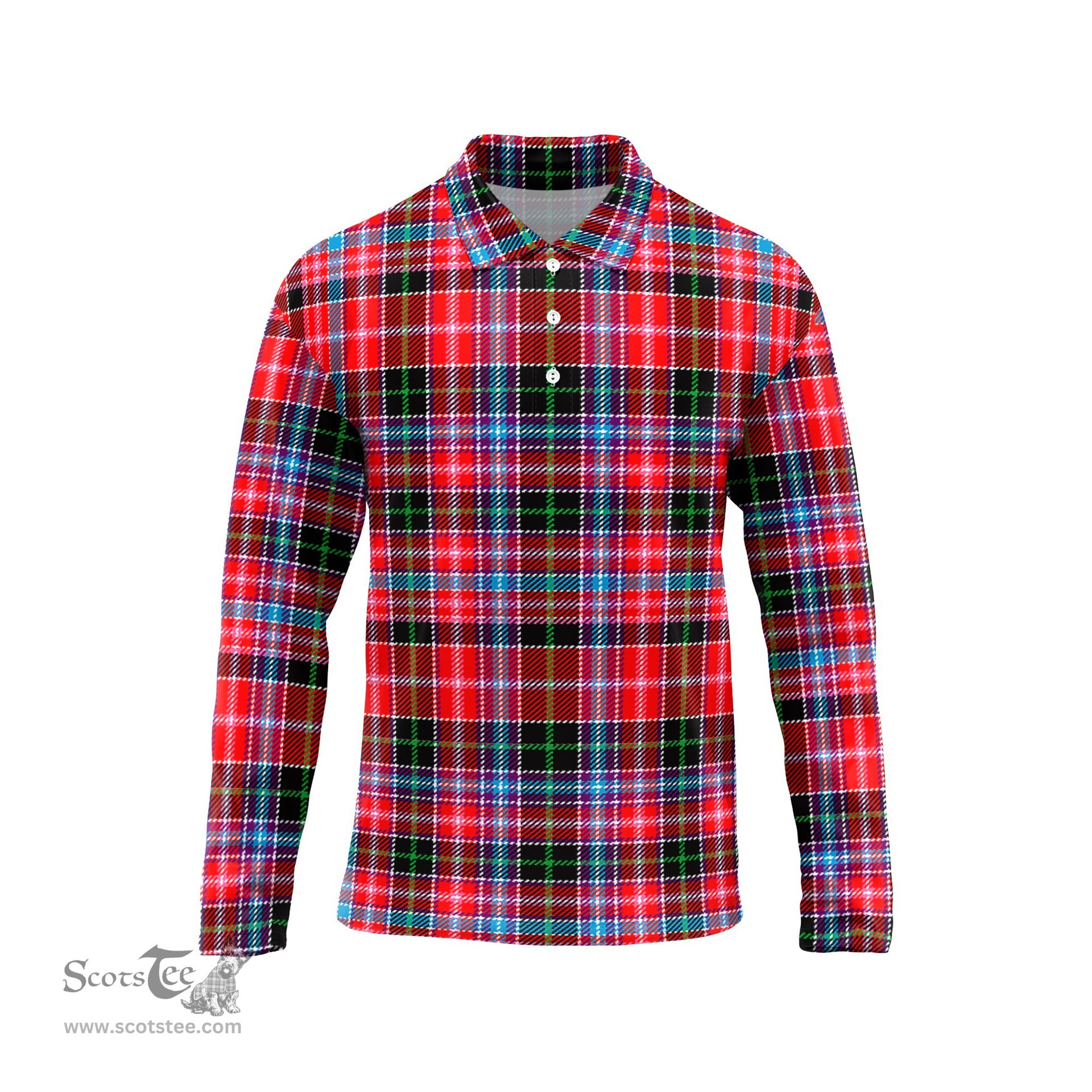 Scottish Udny Tartan Long Sleeve Plaid Polo Shirt