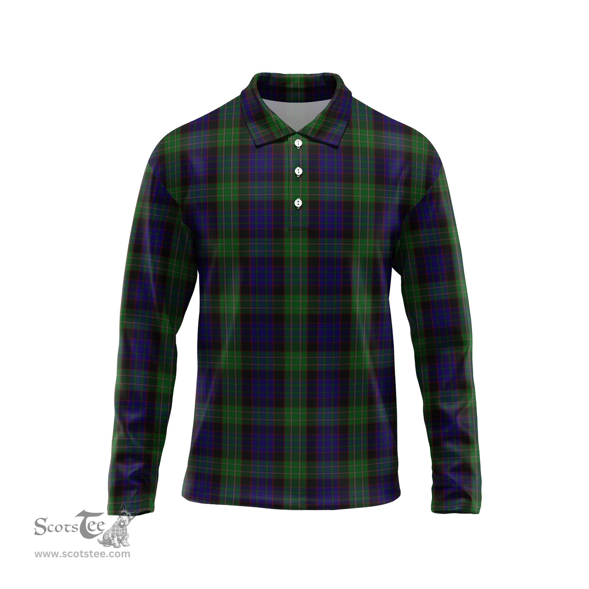 Scottish Nicolson Green Hunting Tartan Long Sleeve Plaid Polo Shirt