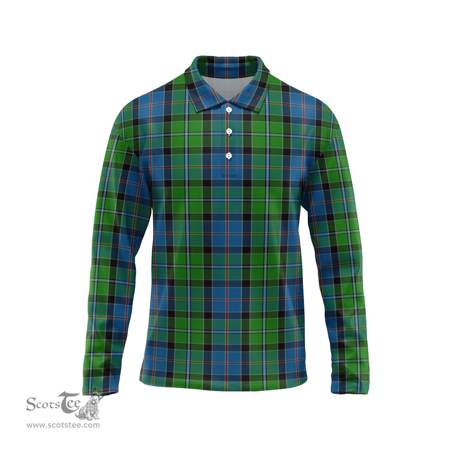 Scottish Stirling Tartan Long Sleeve Plaid Polo Shirt