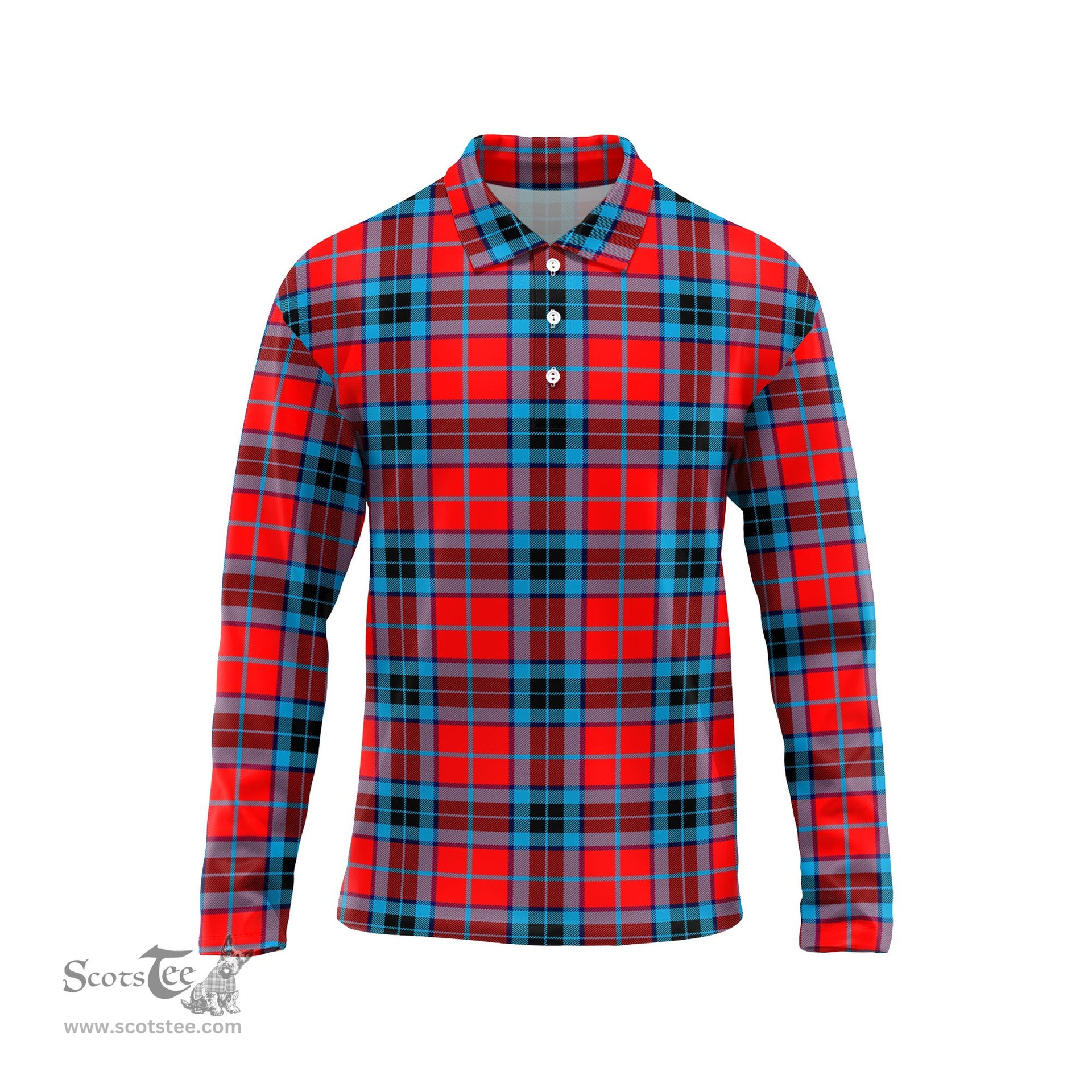 Scottish MacTavish Modern Tartan Long Sleeve Plaid Polo Shirt